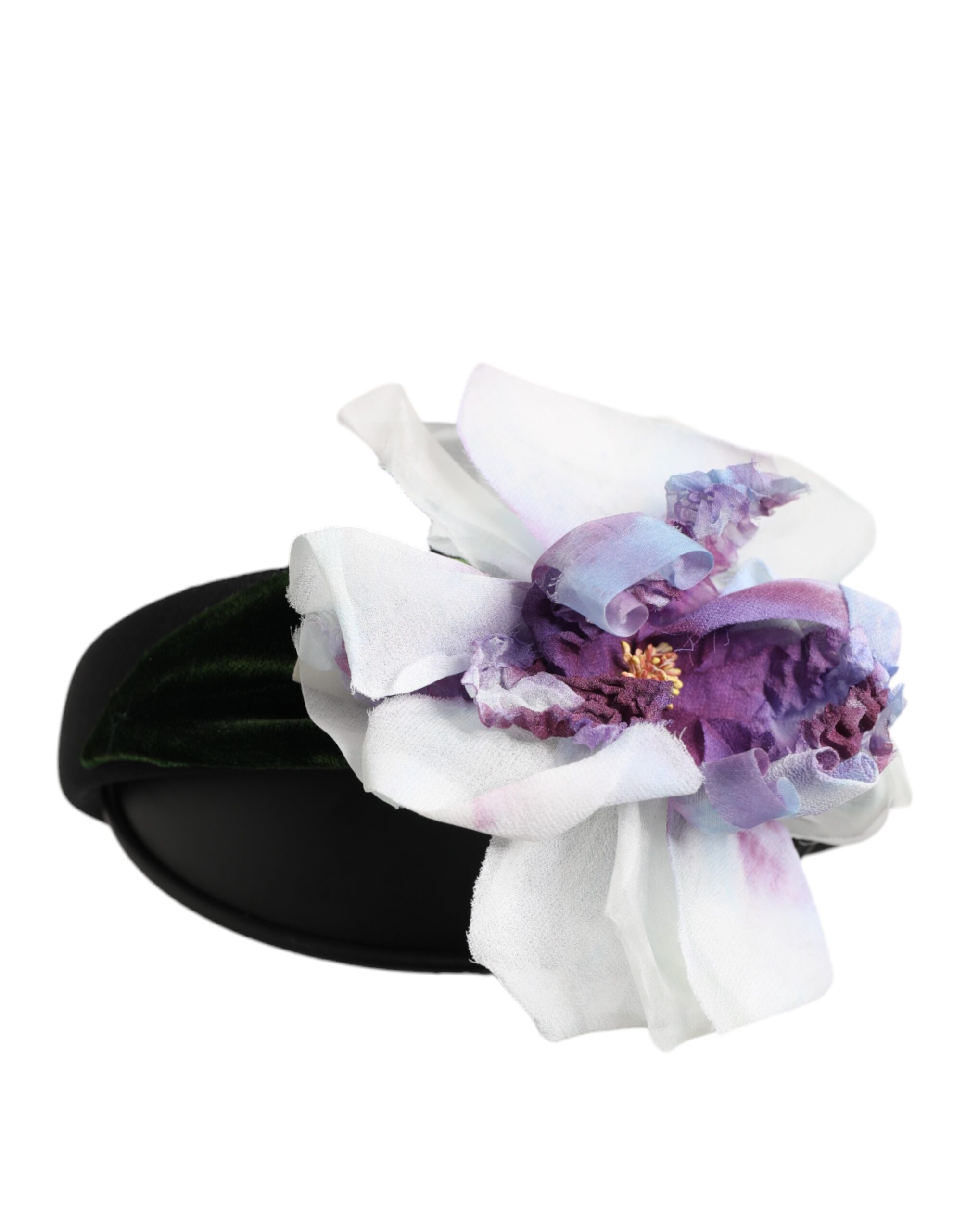 Dolce & Gabbana - Black Green Silk Purple White Floral Appliqué Accessory Headband