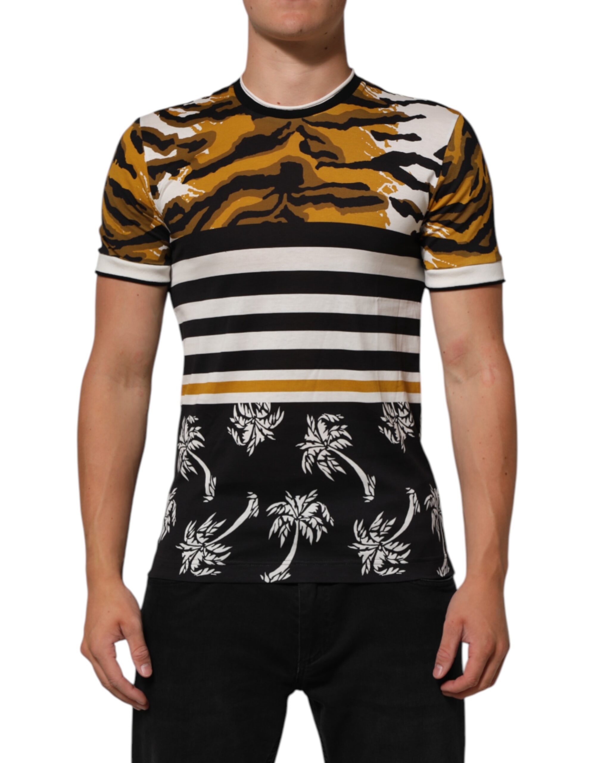 Dolce & Gabbana - Multicolor Leopard Palm Leaf Men Crew Neck T-shirt