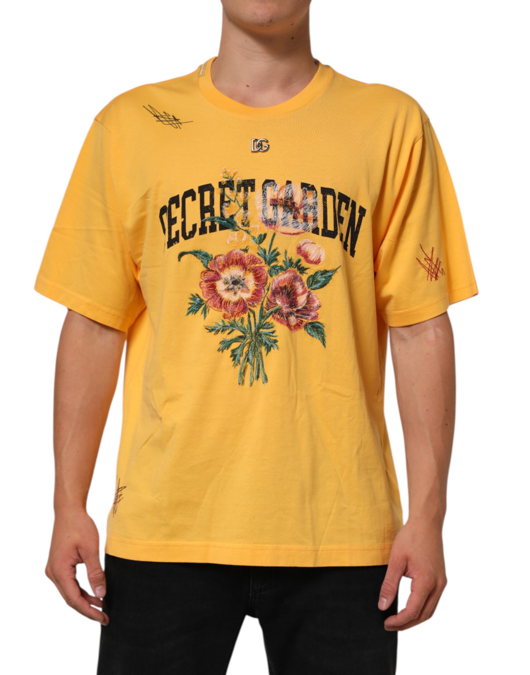 Dolce & Gabbana - Yellow Secret Graden Floral Cotton CrewNeck T-shirt