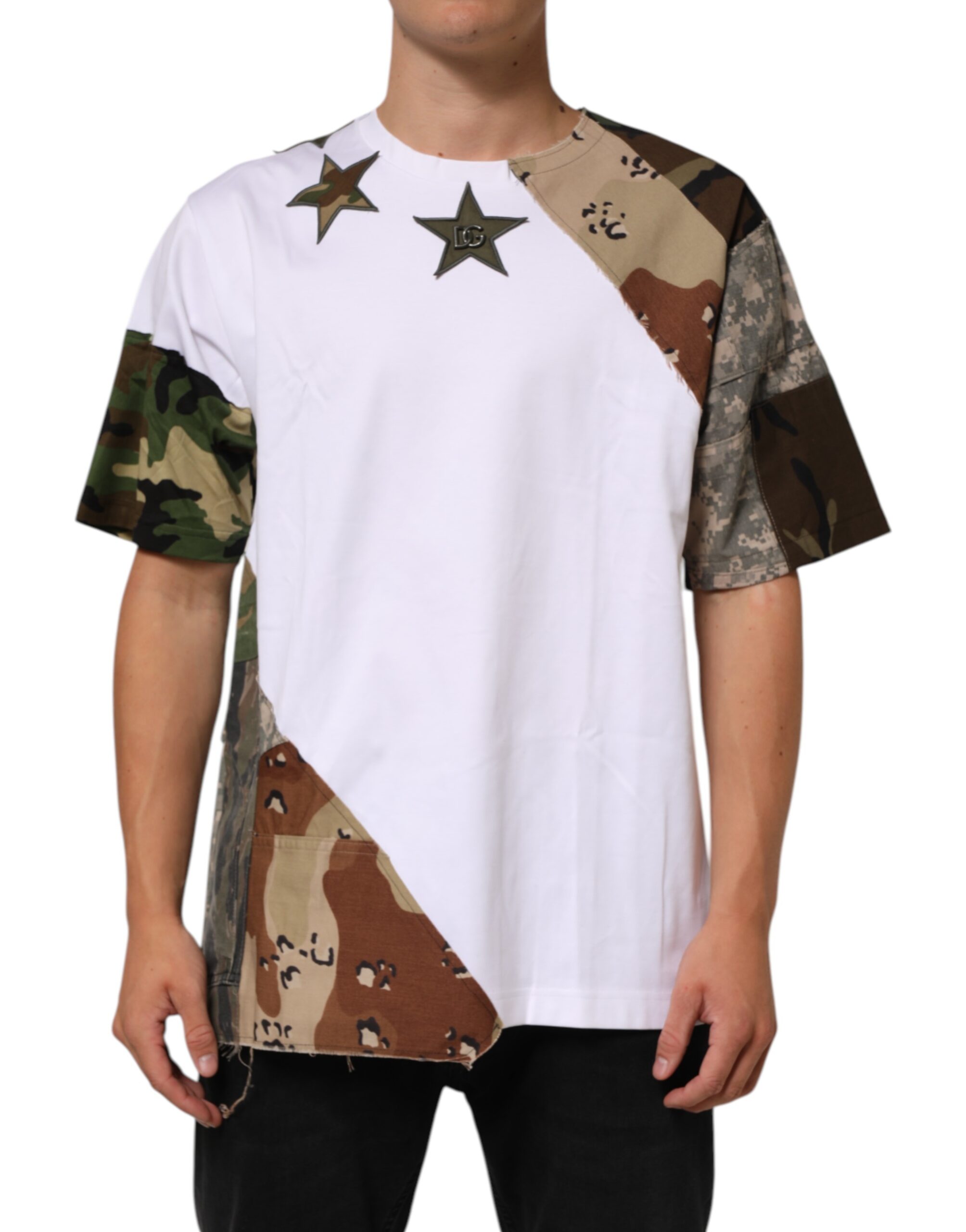 Dolce & Gabbana - White Camouflage Patckwork Men Cotton T-shirt