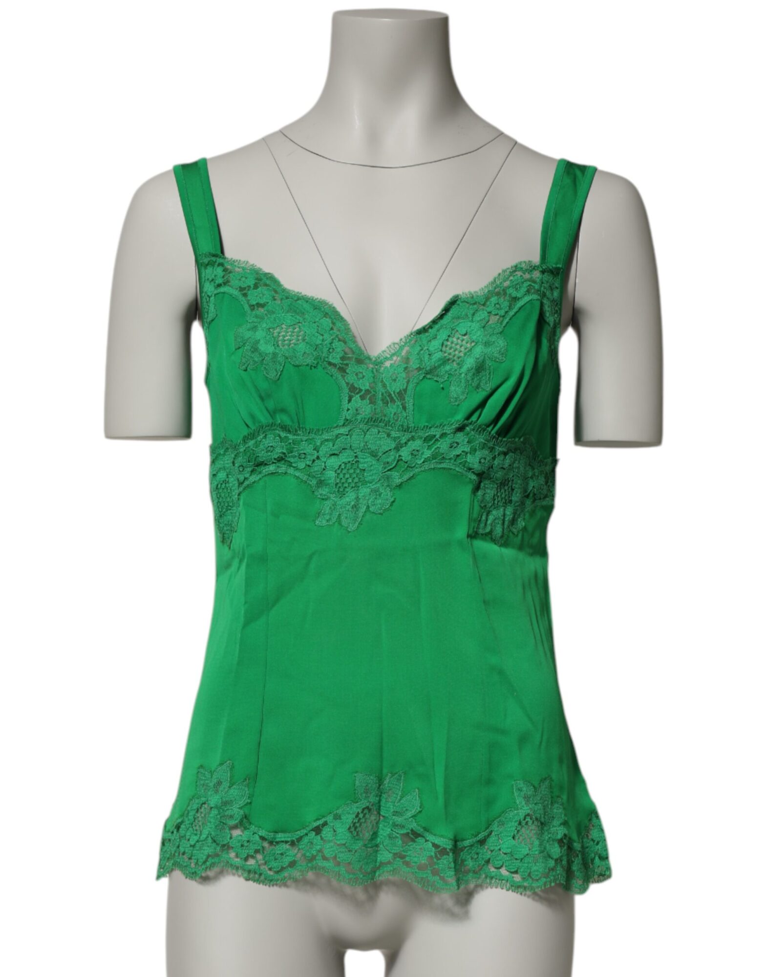 Dolce & Gabbana - Green Floral Lace Tank Lingerie Top Underwear