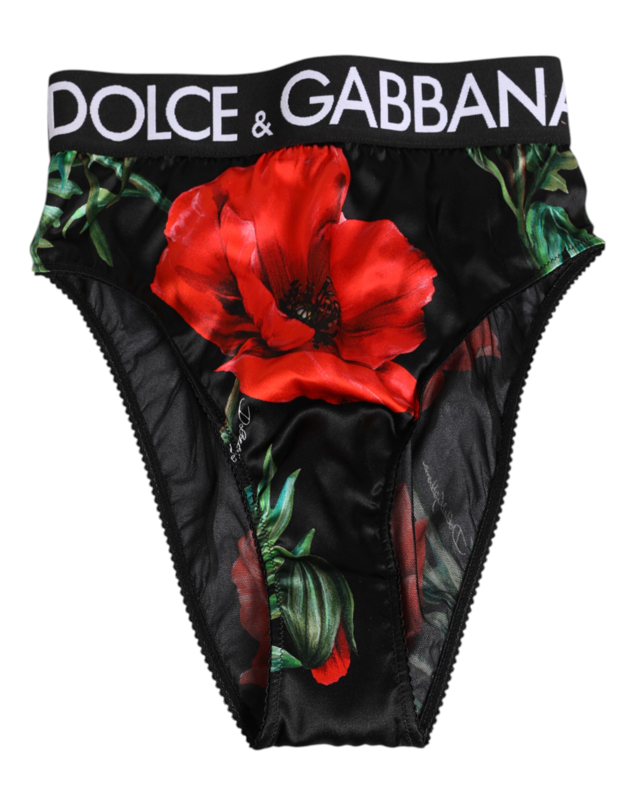 Dolce & Gabbana - Black Floral Silk High Waist Panty Underwear
