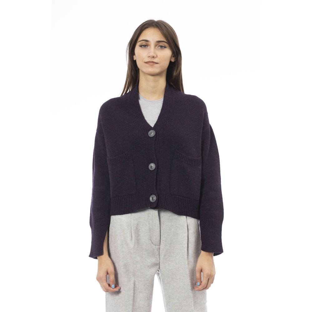 Alpha Studio - Purple Merino Wool Women Cardigan