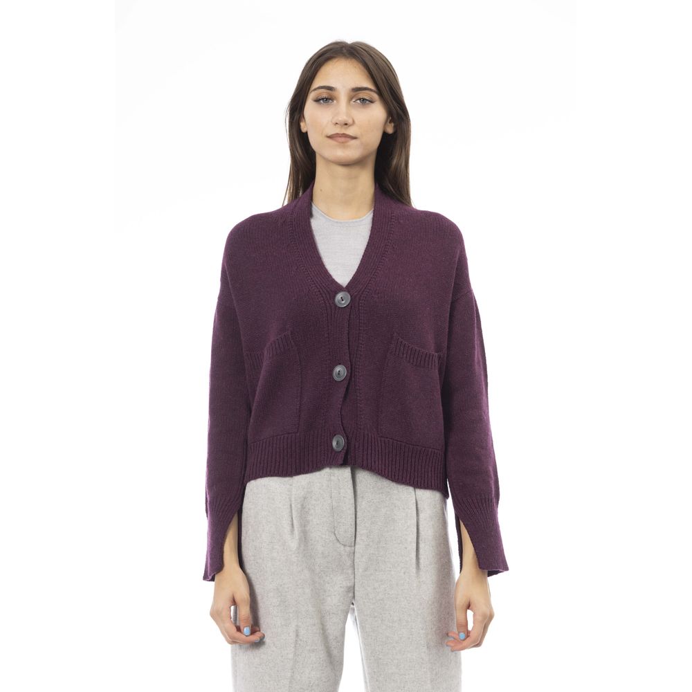 Alpha Studio - Burgundy Merino Wool Women Cardigan