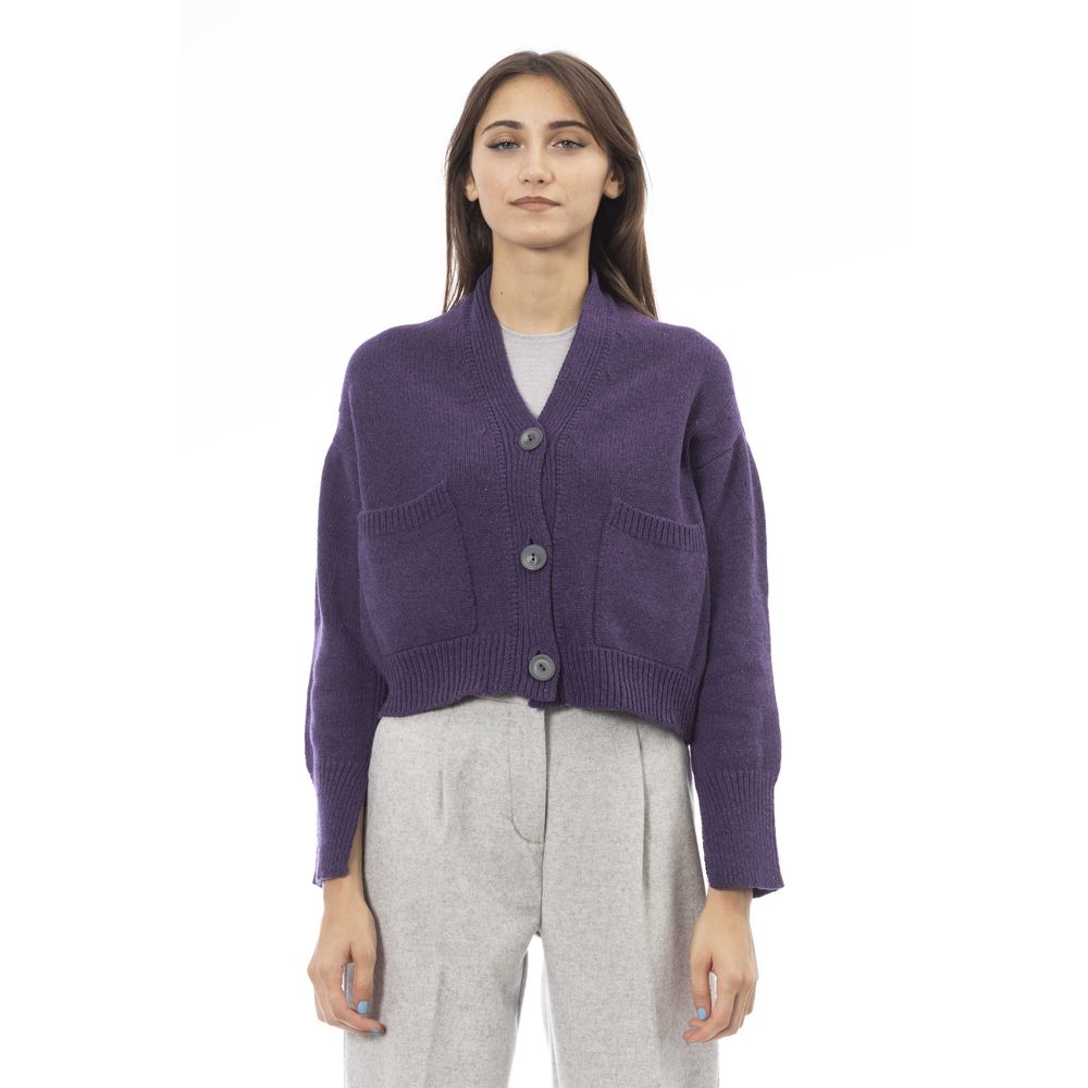 Alpha Studio - Purple Merino Wool Women Cardigan