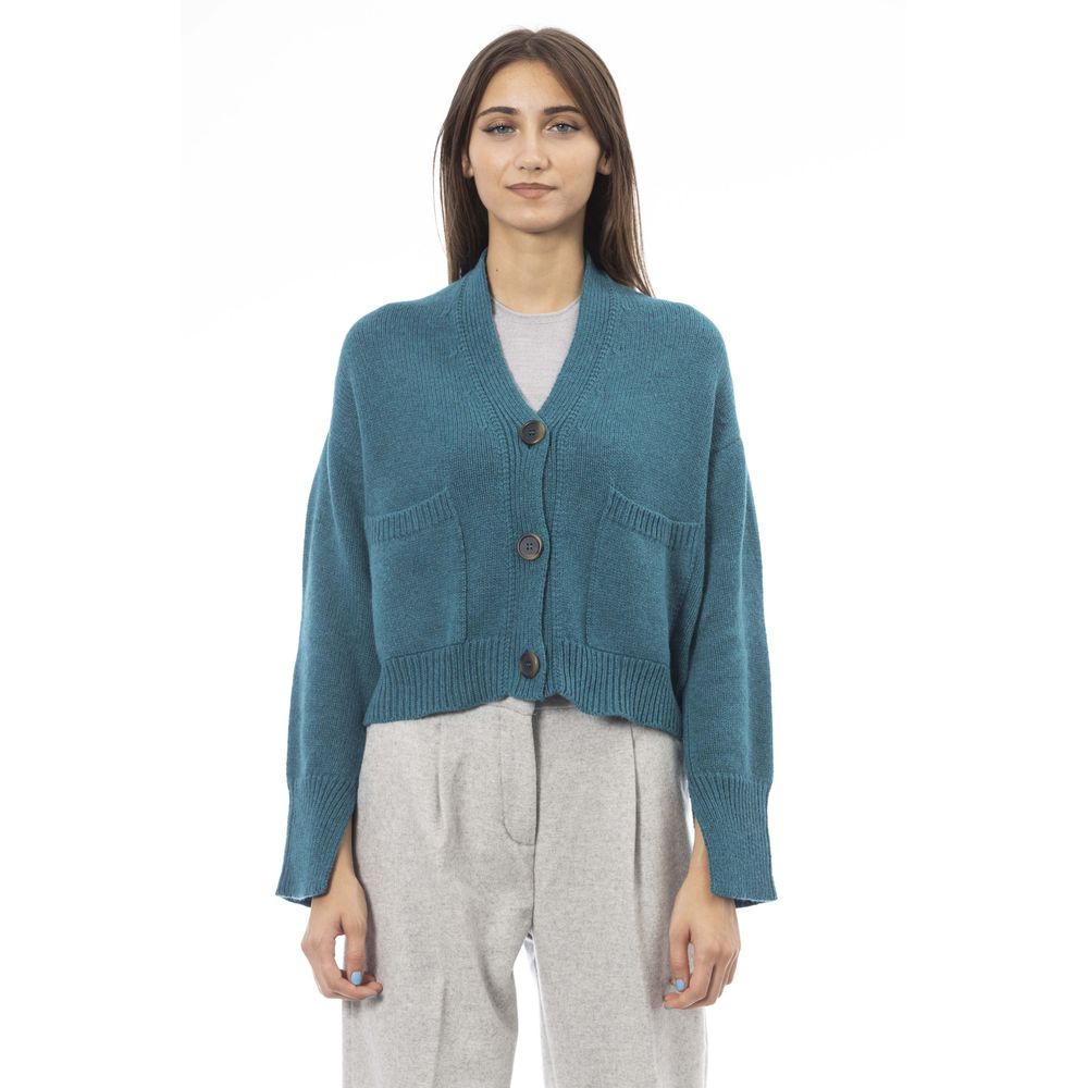 Alpha Studio - Teal Merino Wool Women Cardigan
