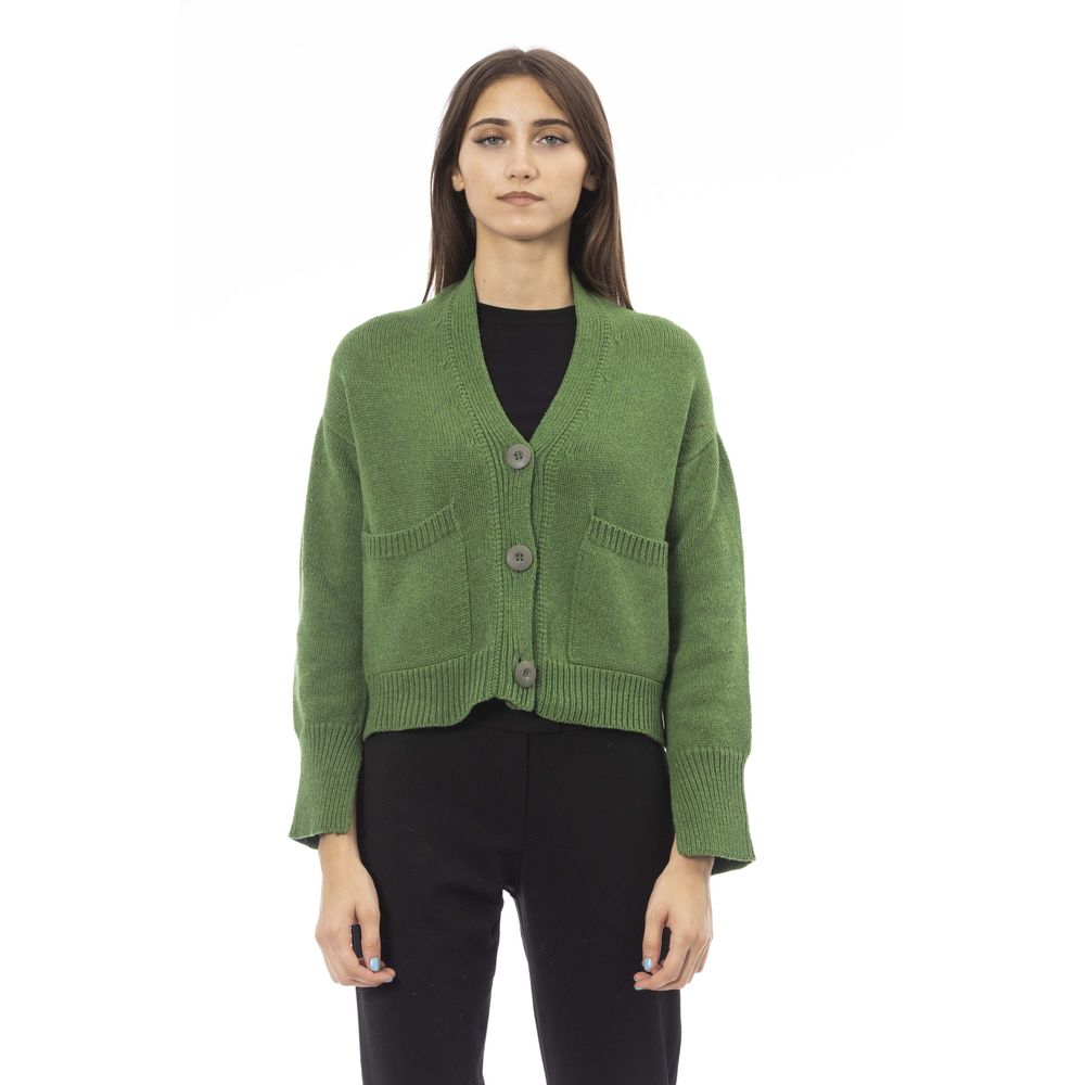 Alpha Studio - Green Merino Wool Women Cardigan
