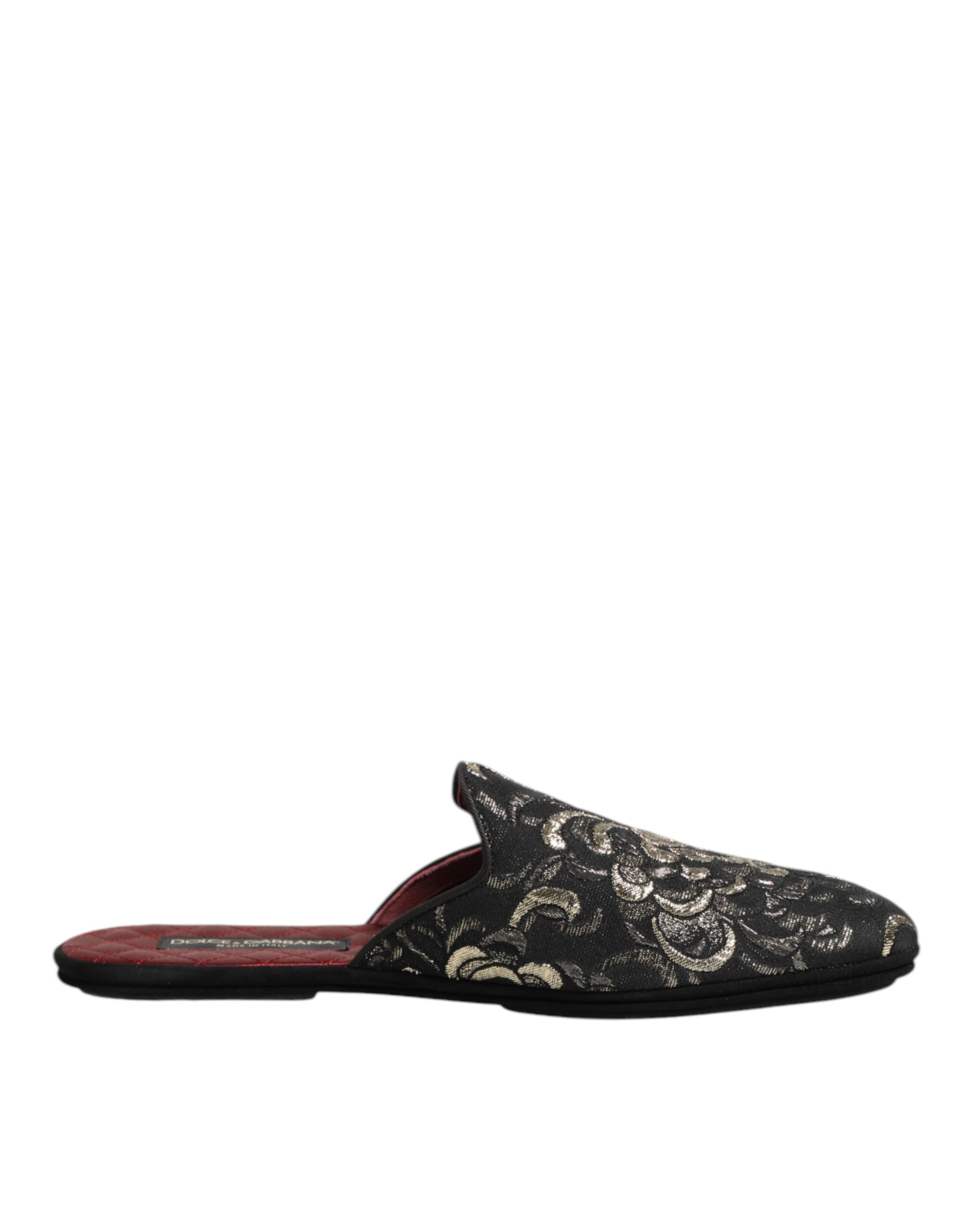 Dolce & Gabbana - Black Floral Jacquard Slides Slippers Shoes