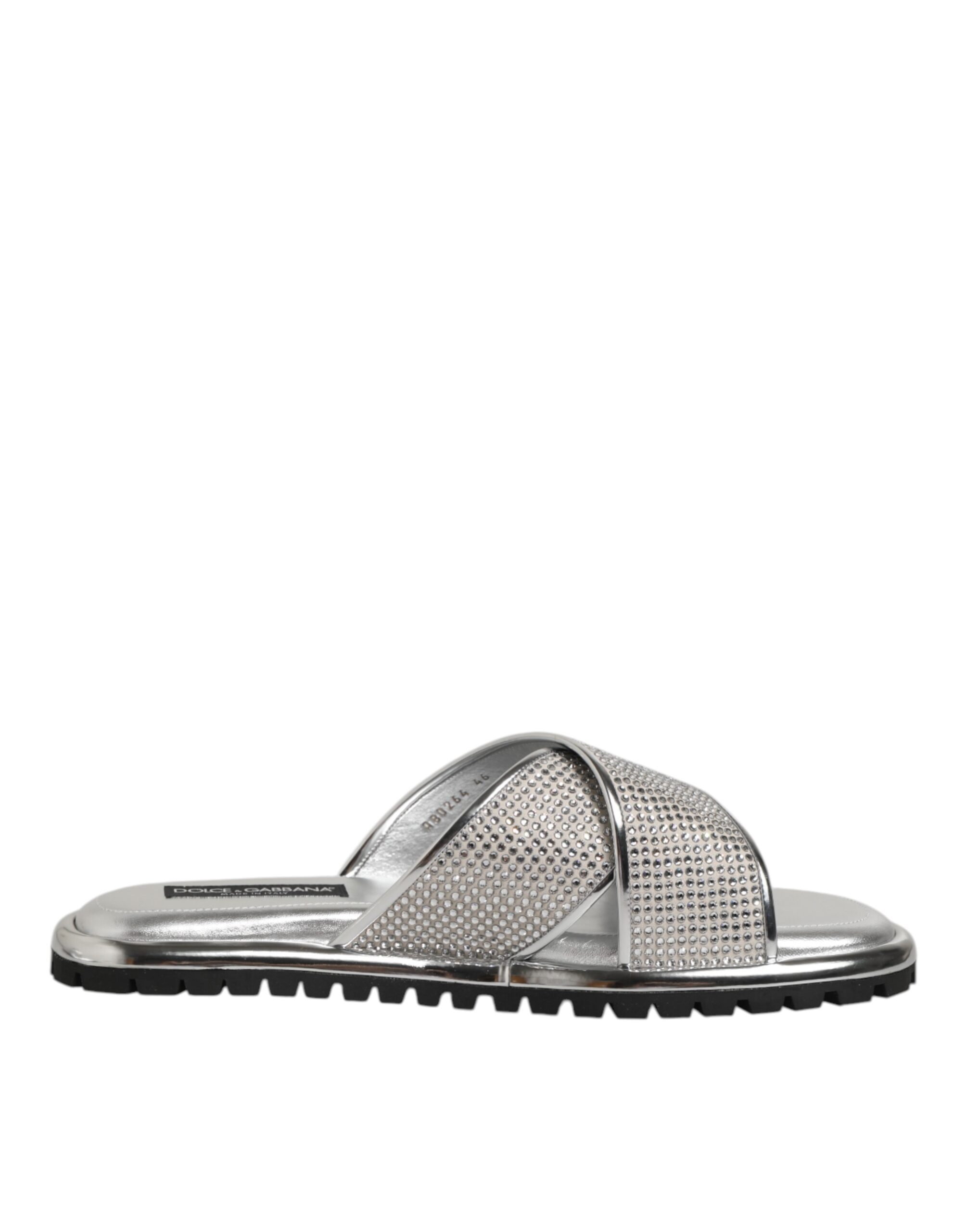 Dolce & Gabbana - Silver Strass Slides Flats Slippers Shoes