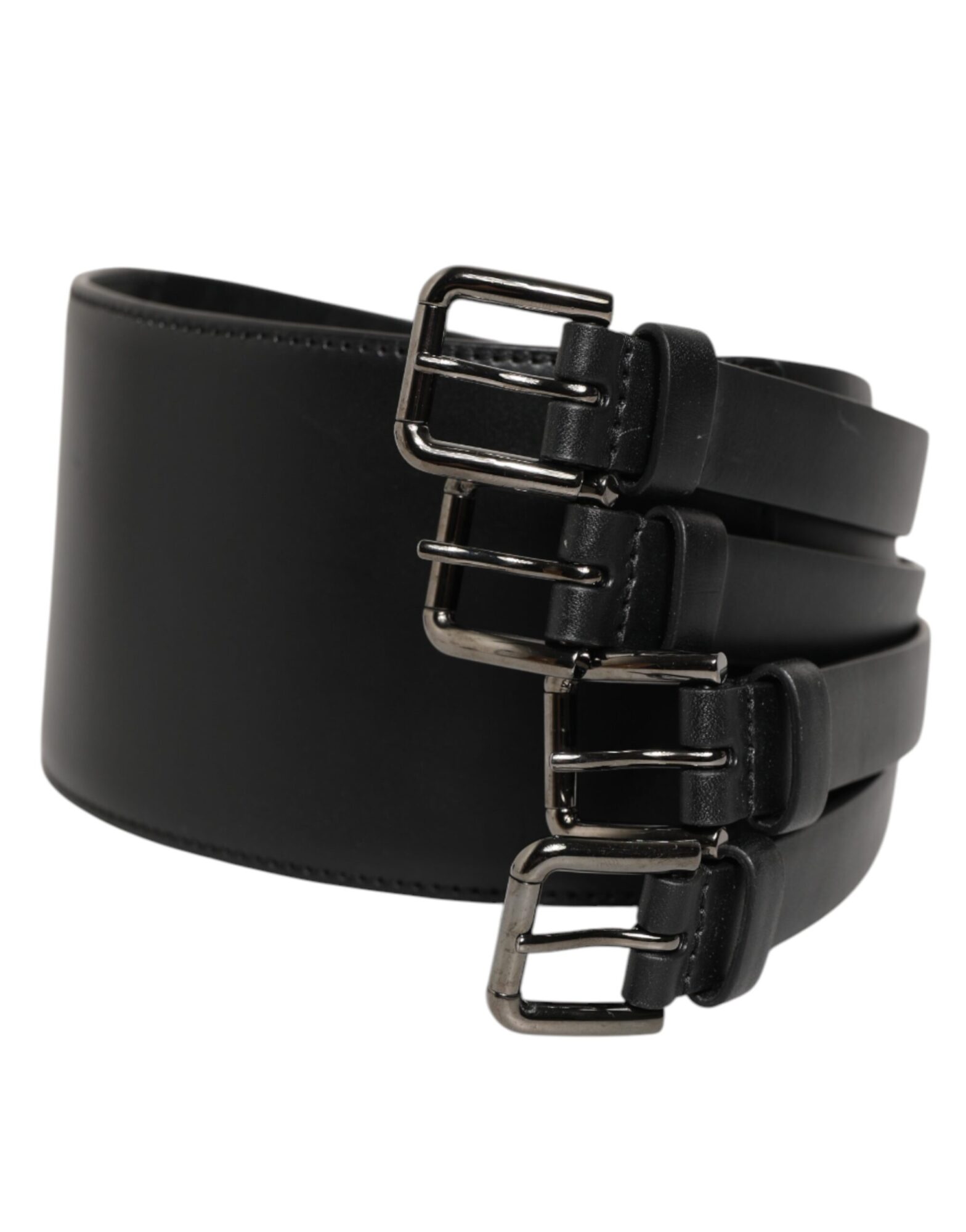 Dolce & Gabbana - Black Leather 4-Strap Metal Multi-Buckle Belt