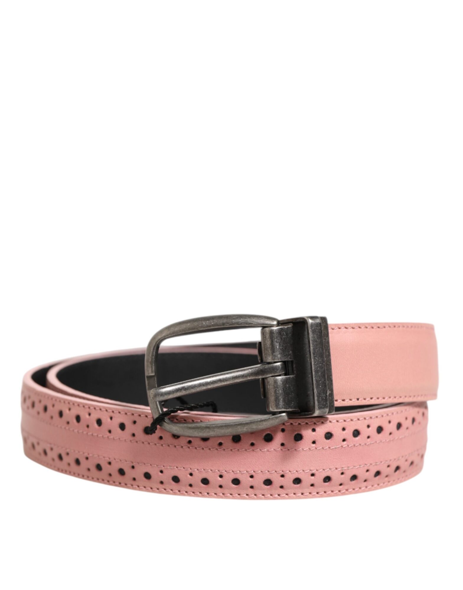 Dolce & Gabbana - Pink Leather Perforated Detailing Buckle Belt