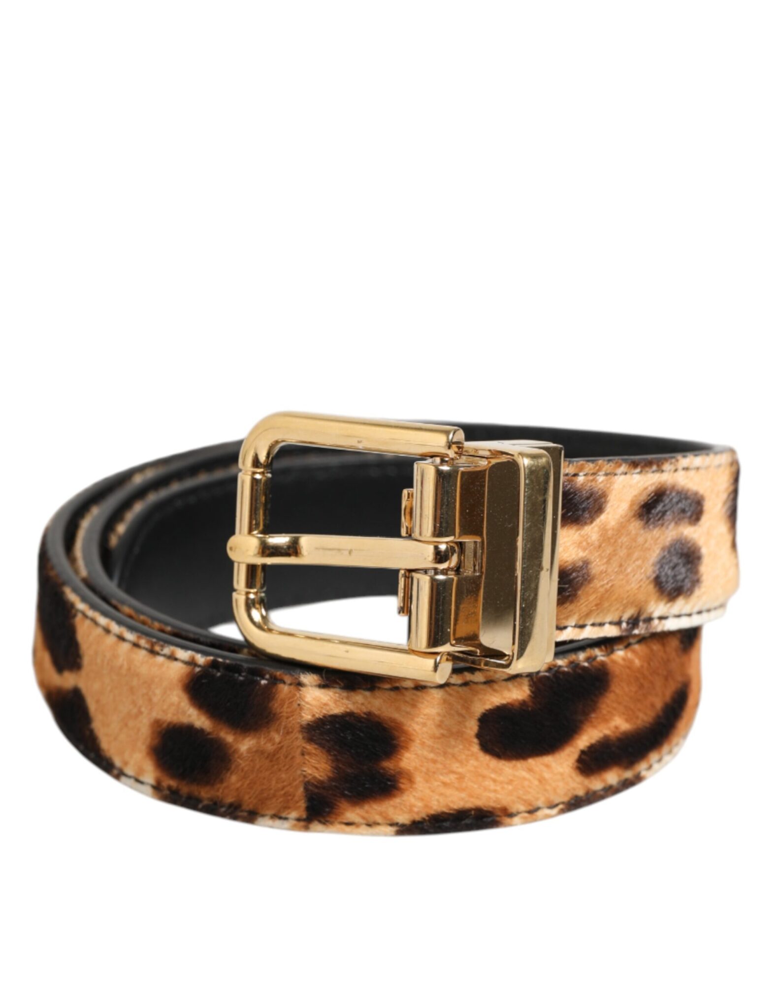 Dolce & Gabbana - Brown Leather Leopard Print Metal Buckle Belt