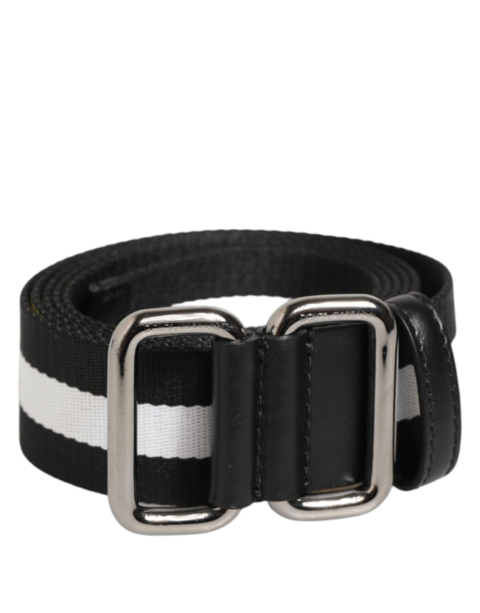 Dolce & Gabbana - Black White Striped Metal Buckle Men Belt