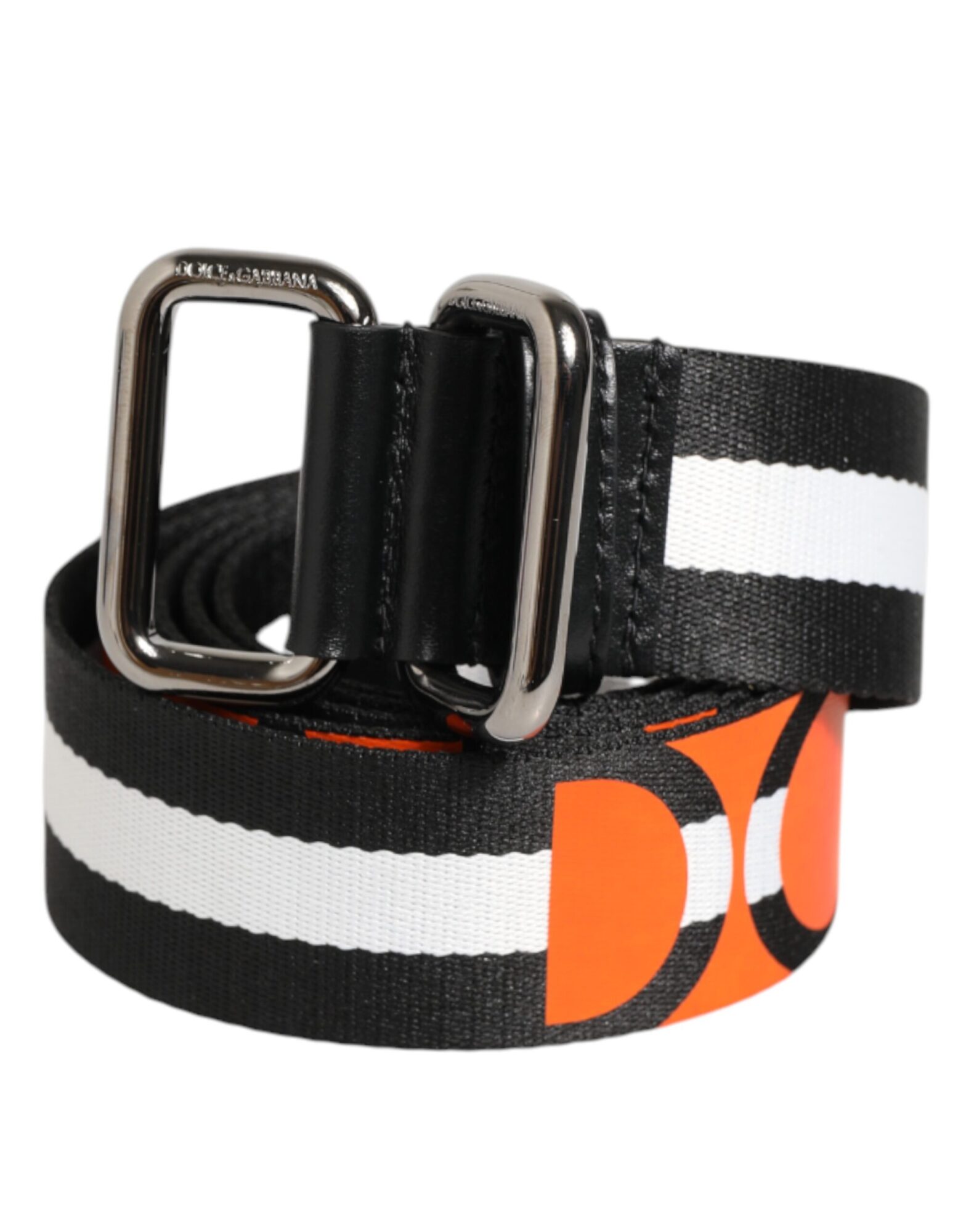 Dolce & Gabbana - Black White Striped Logo Metal Buckle Belt