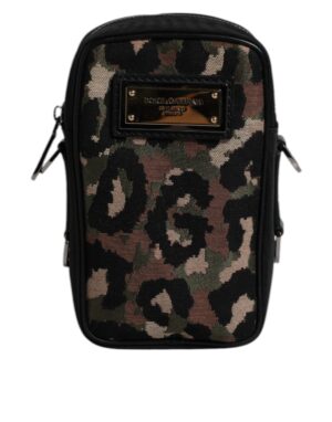 Multicolor Leopard Jacquard Logo Plaque Neck Strap Bag