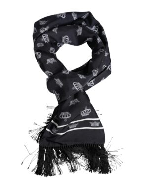 Black Silk Crown Fringes Men Foulard Scarf
