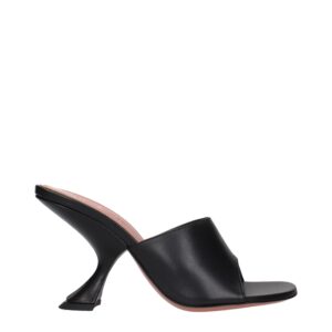 Black Leather Stiletto Heel Sandals