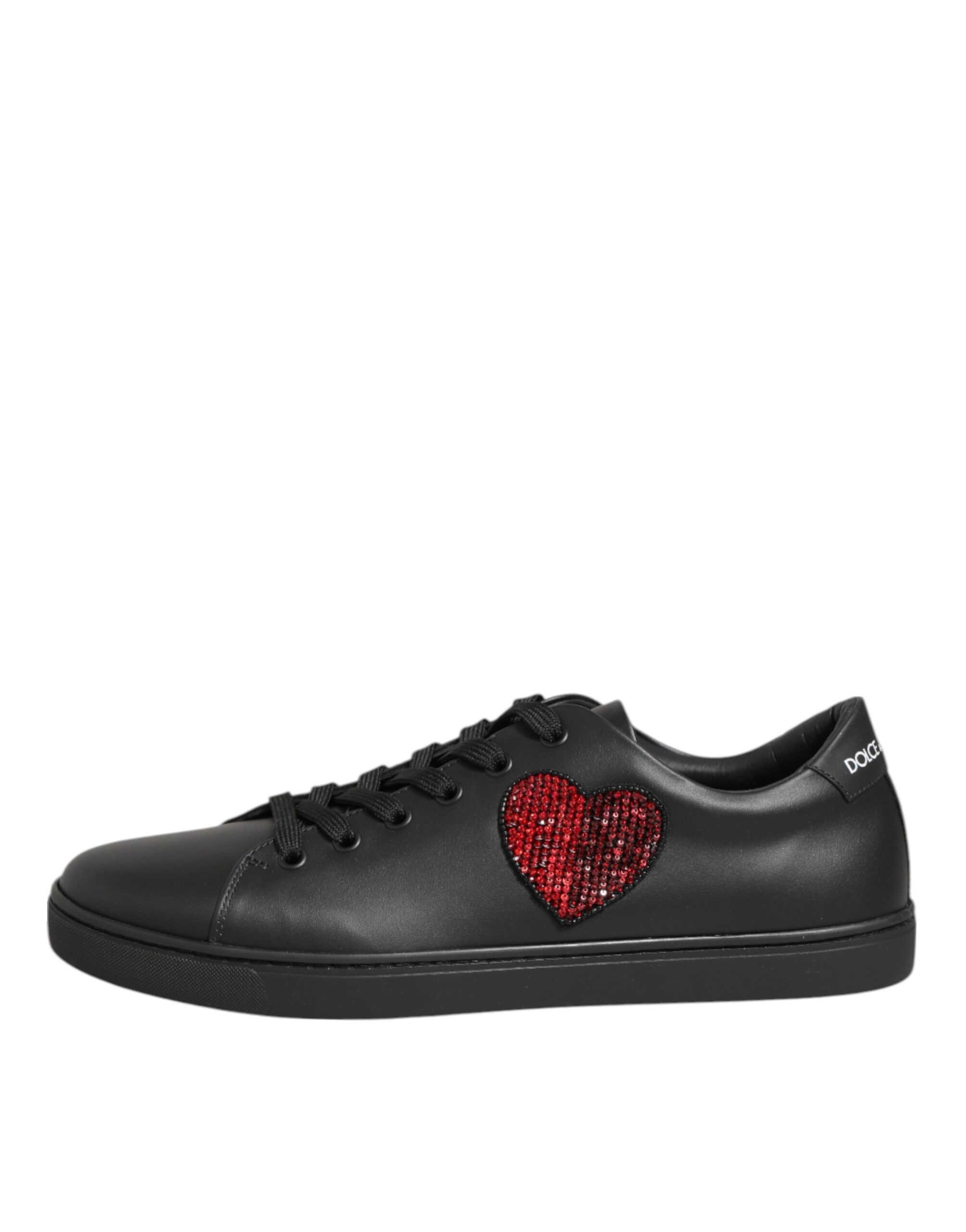 Dolce & Gabbana - Black Leather Crystal Heart Sneakers  Shoes