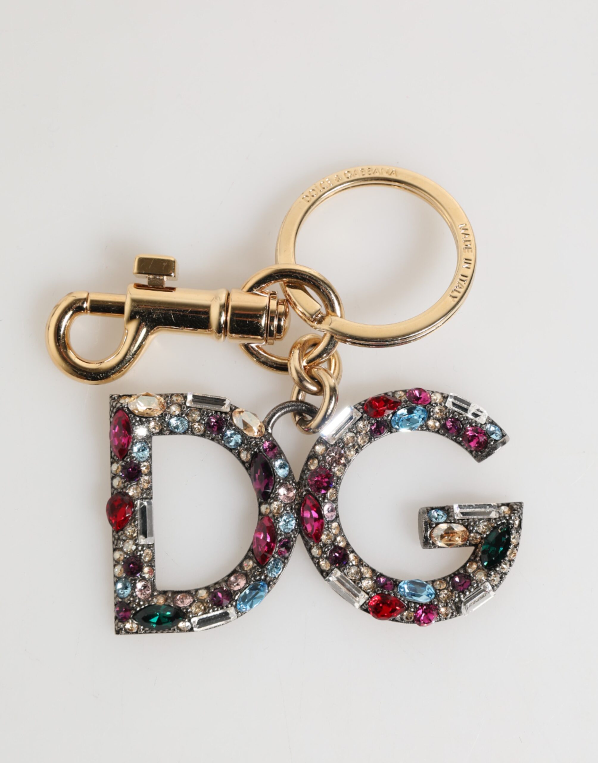 Dolce & Gabbana - Multicolor Crystal DG Logo Gold Keychain Charm Keyring
