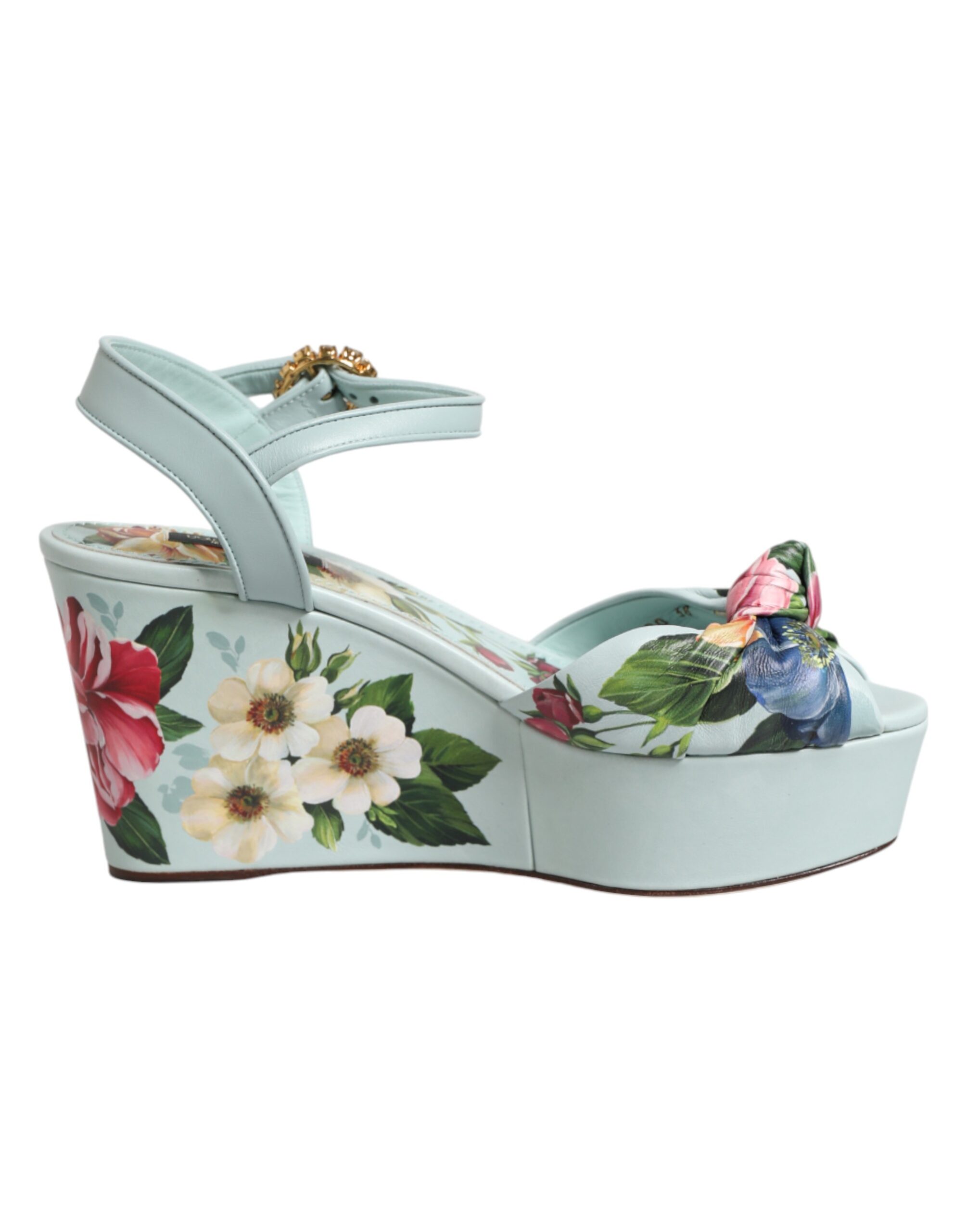 Dolce & Gabbana - Green Floral Ankle Strap Wedge Sandals Shoes