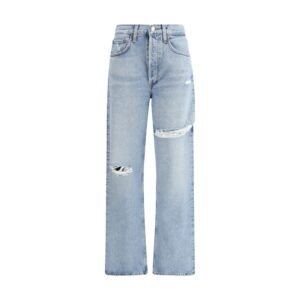 Light Blue Cotton Straight-Leg Jeans