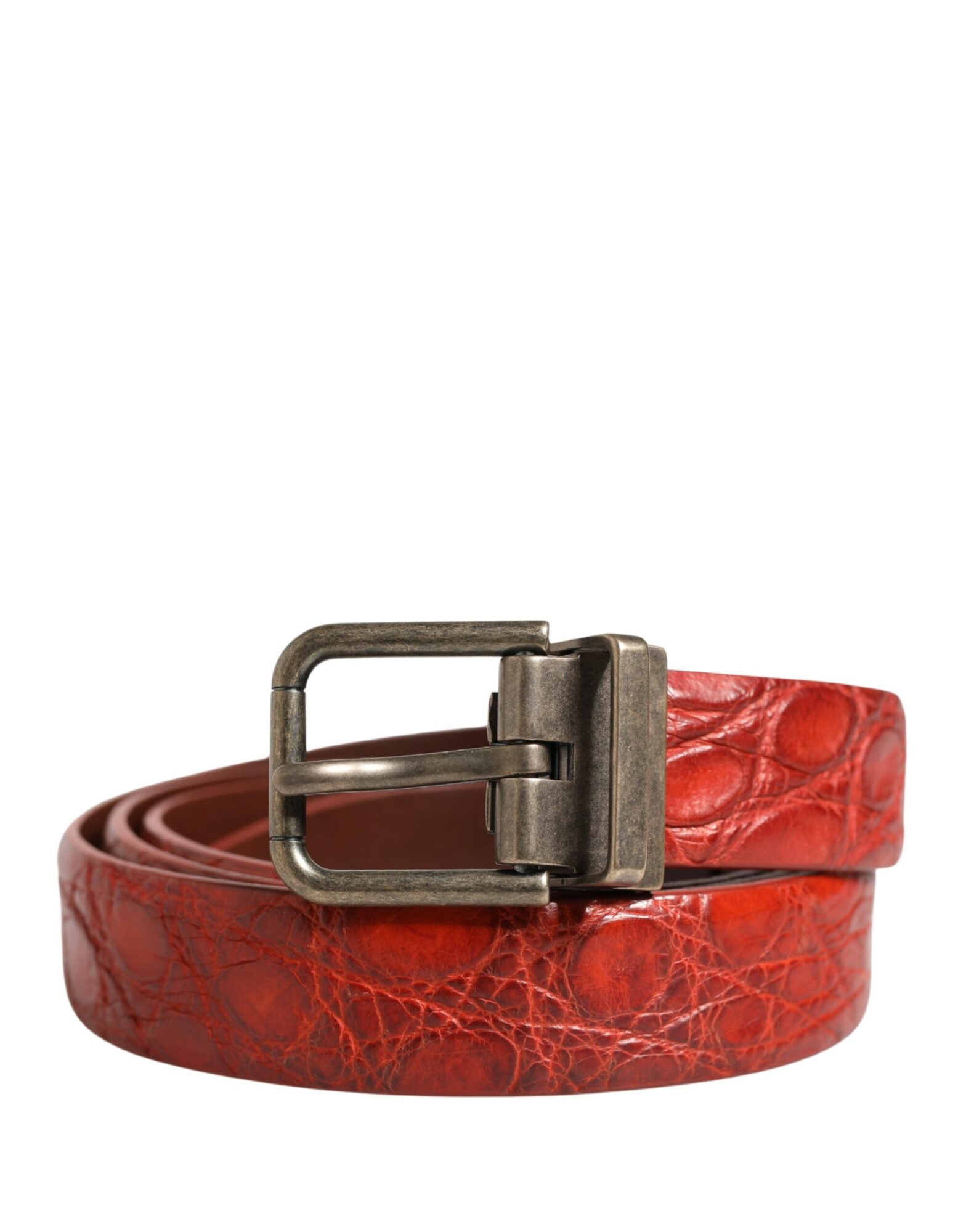 Dolce & Gabbana - Red Leather Gold Tone Metal Buckle Men Belt
