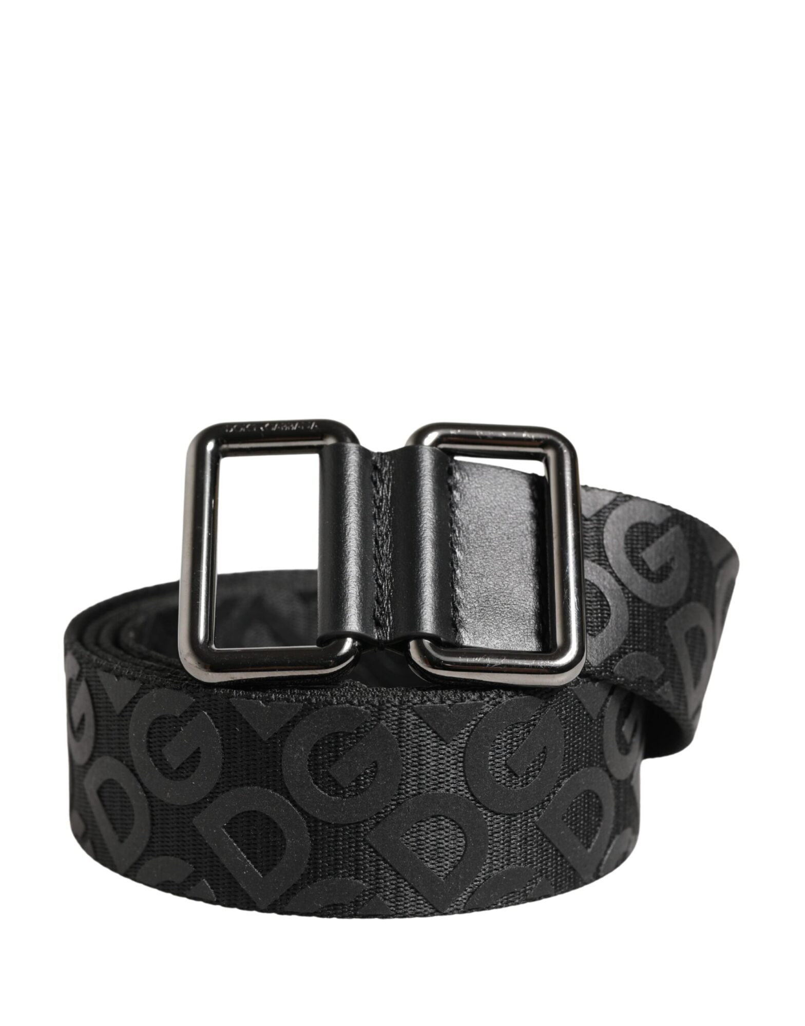 Dolce & Gabbana - Black Logo Monogram Silver Metal Buckle Belt