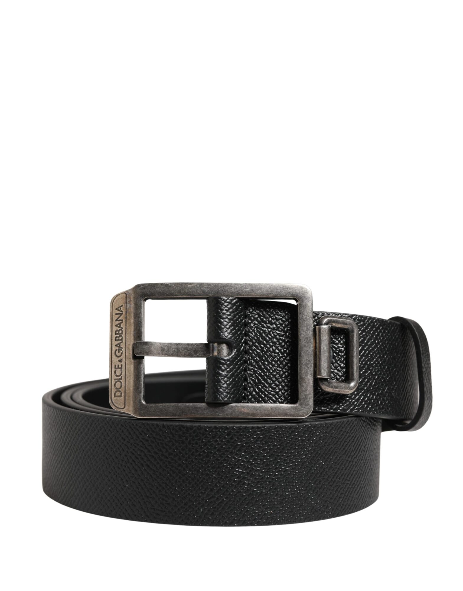 Dolce & Gabbana - Black Calf Leather Silver Metal Buckle Belt