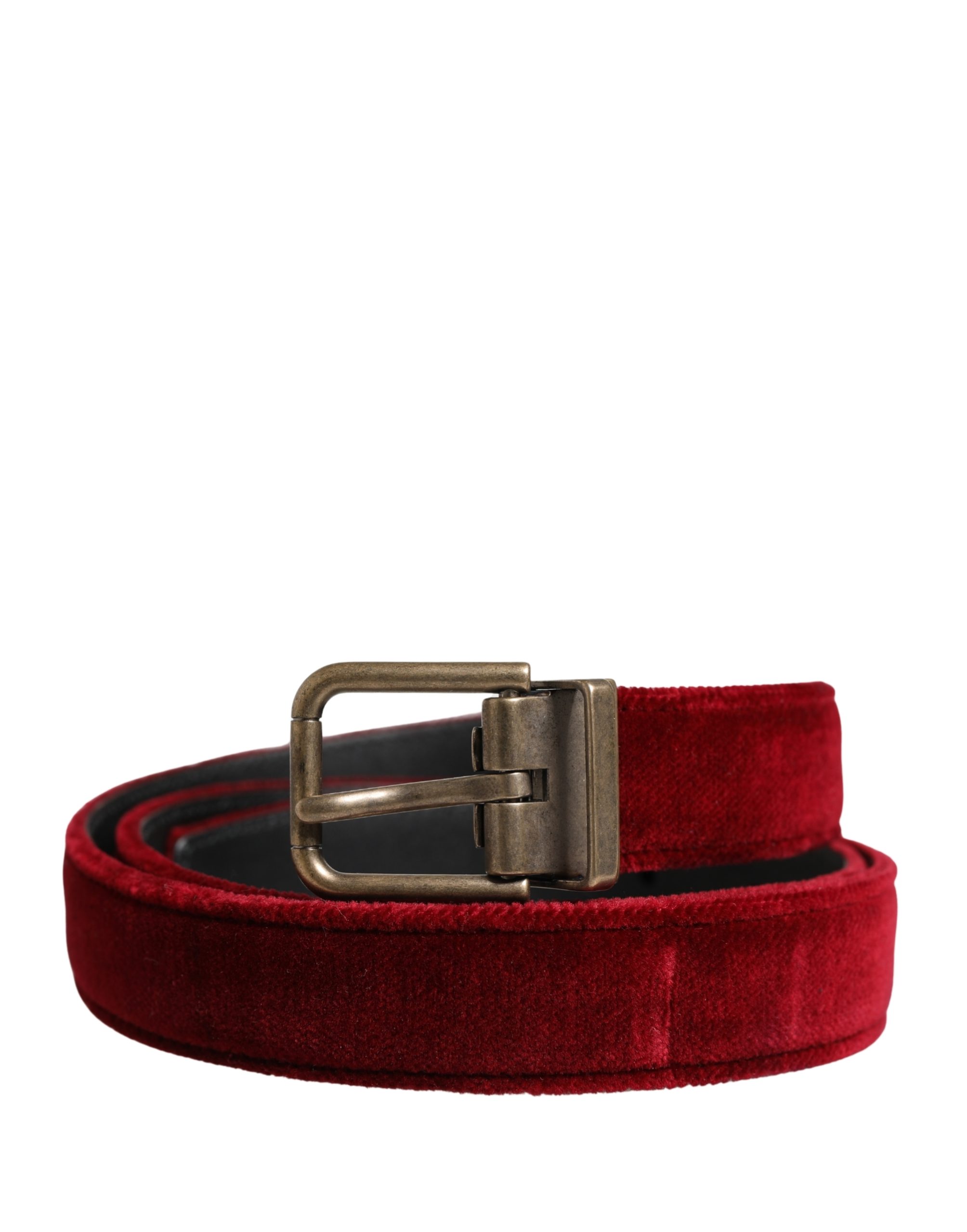 Dolce & Gabbana - Men Burgundy Velvet Cotton Metal Buckle Belt