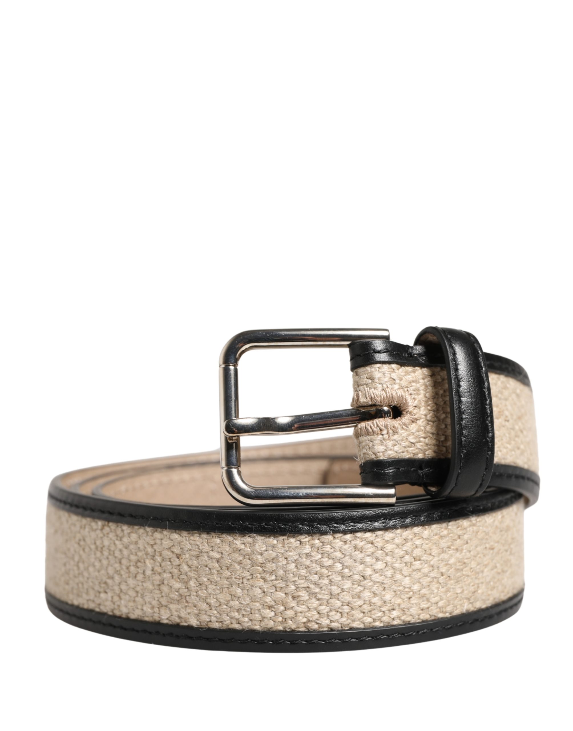 Dolce & Gabbana - Men Beige Woven Leather Metal Buckle Belt