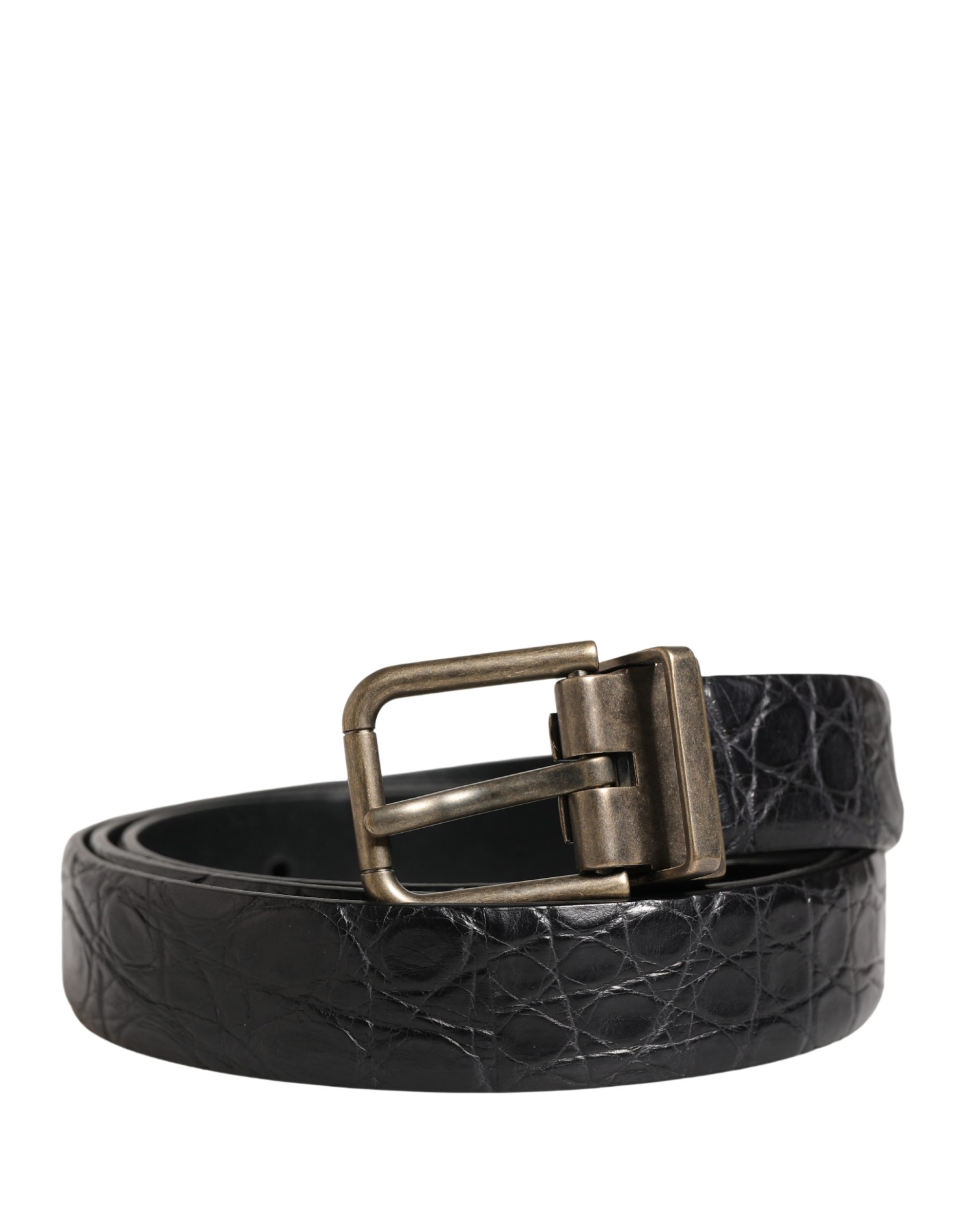 Dolce & Gabbana - Men Black Exotic Leather Metal Buckle Belt