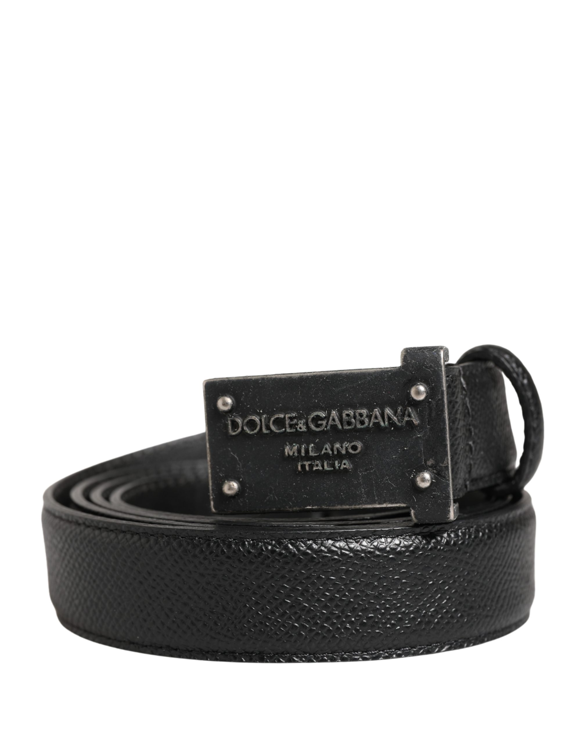 Dolce & Gabbana - Men Black Calf Leather Logo Metal Buckle Belt