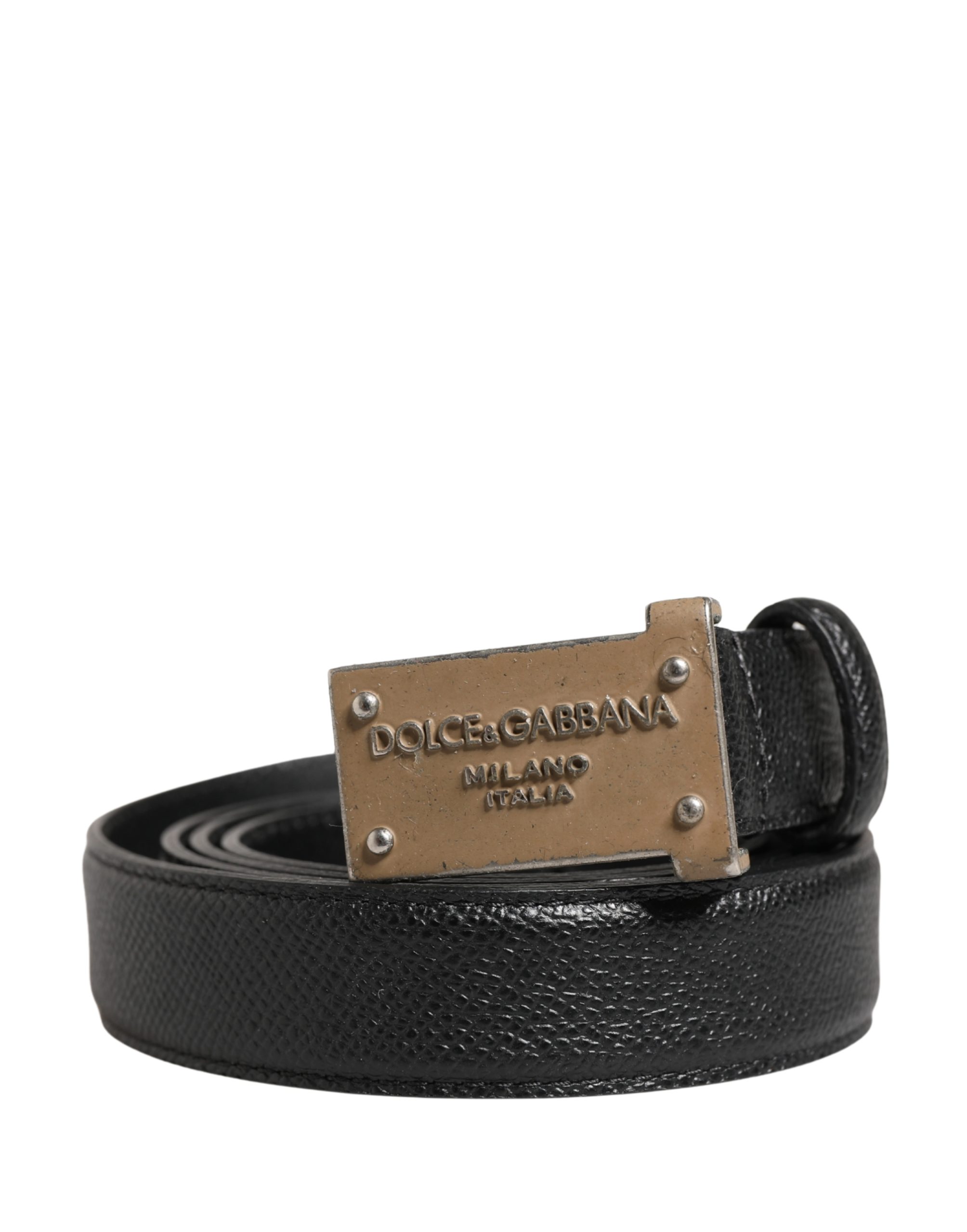 Dolce & Gabbana - Men Black Calf Leather Logo Metal Buckle Belt