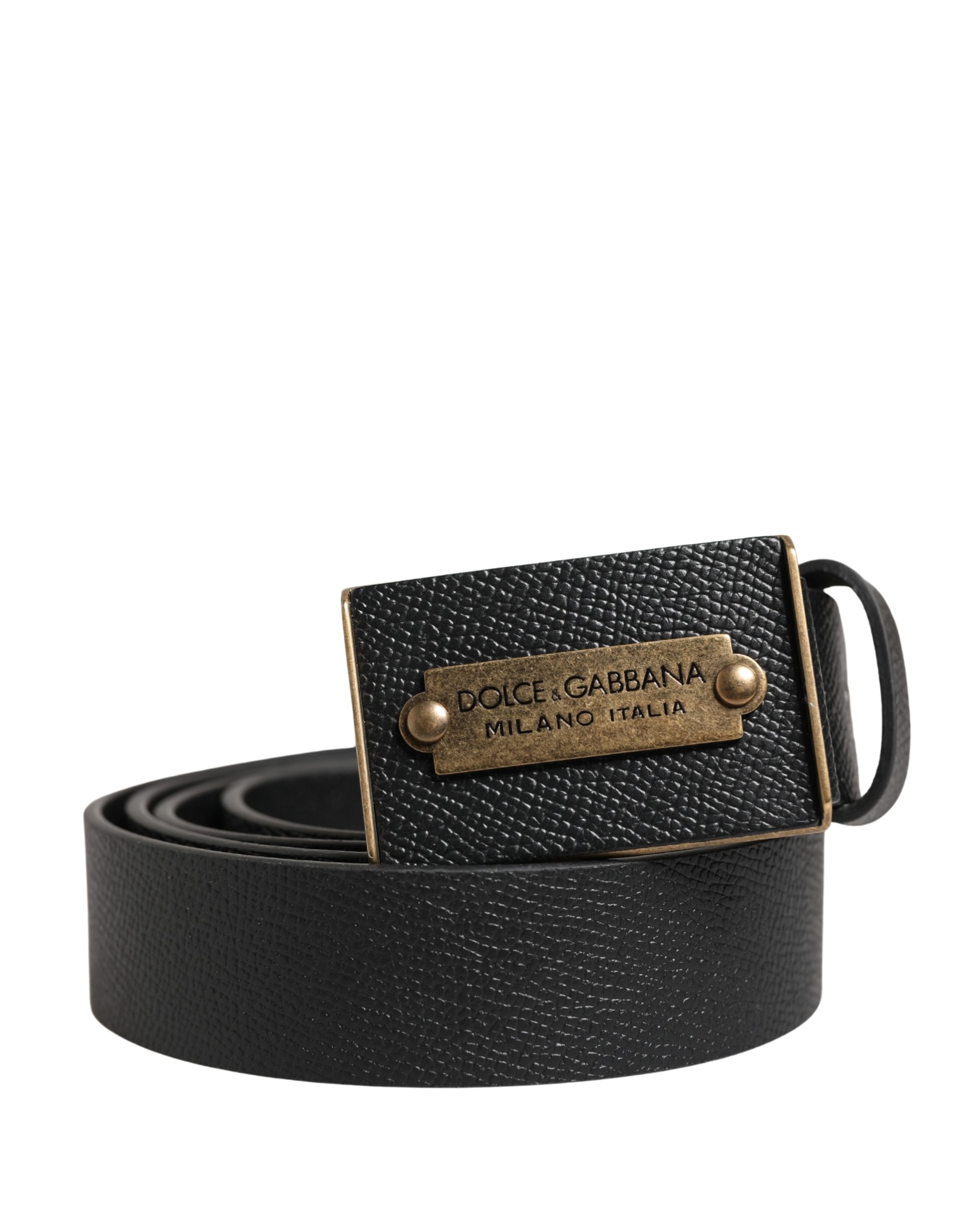 Dolce & Gabbana - Men Black Calf Leather Metal Buckle Belt