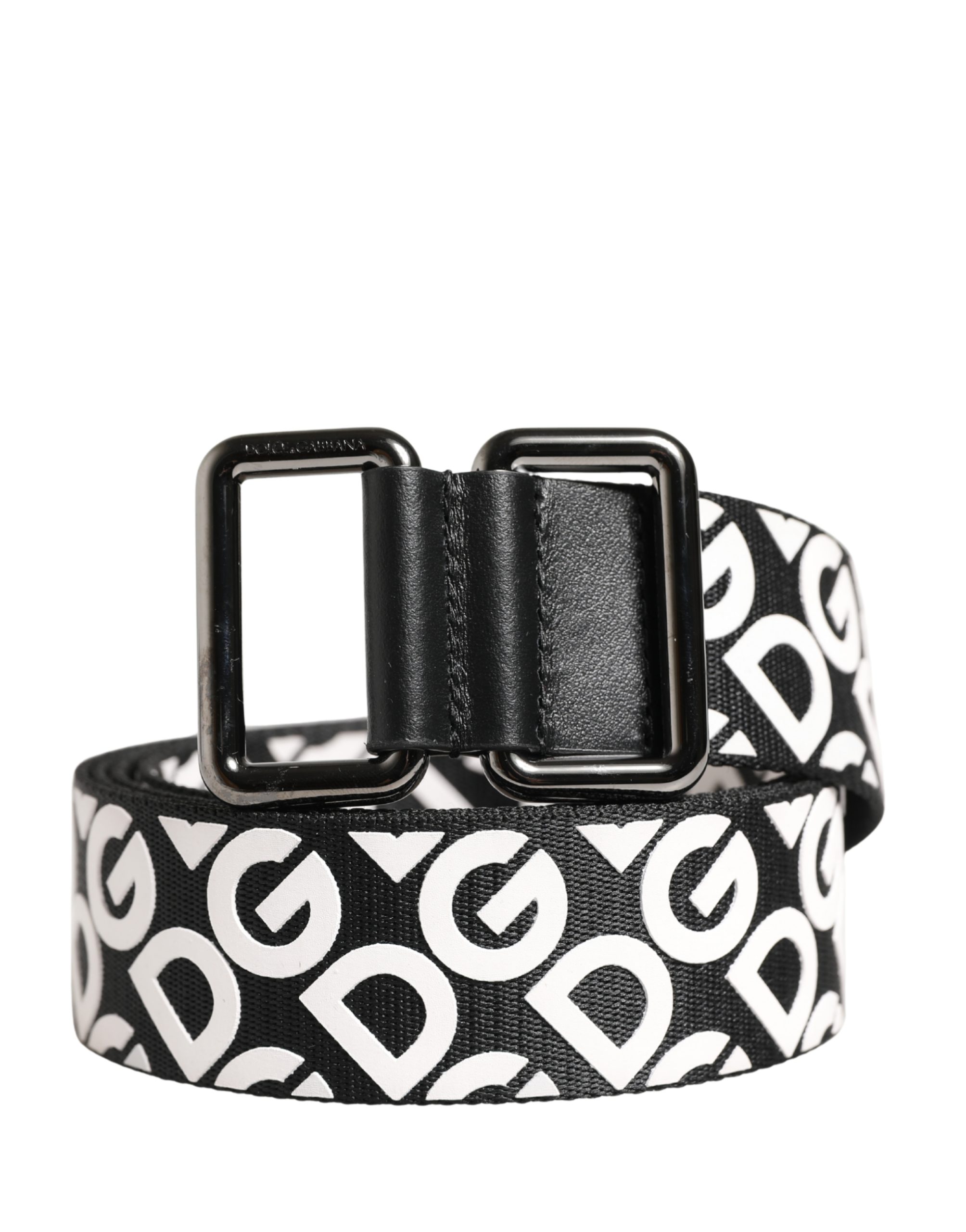Dolce & Gabbana - White Black Logo Leather Metal Buckle Belt