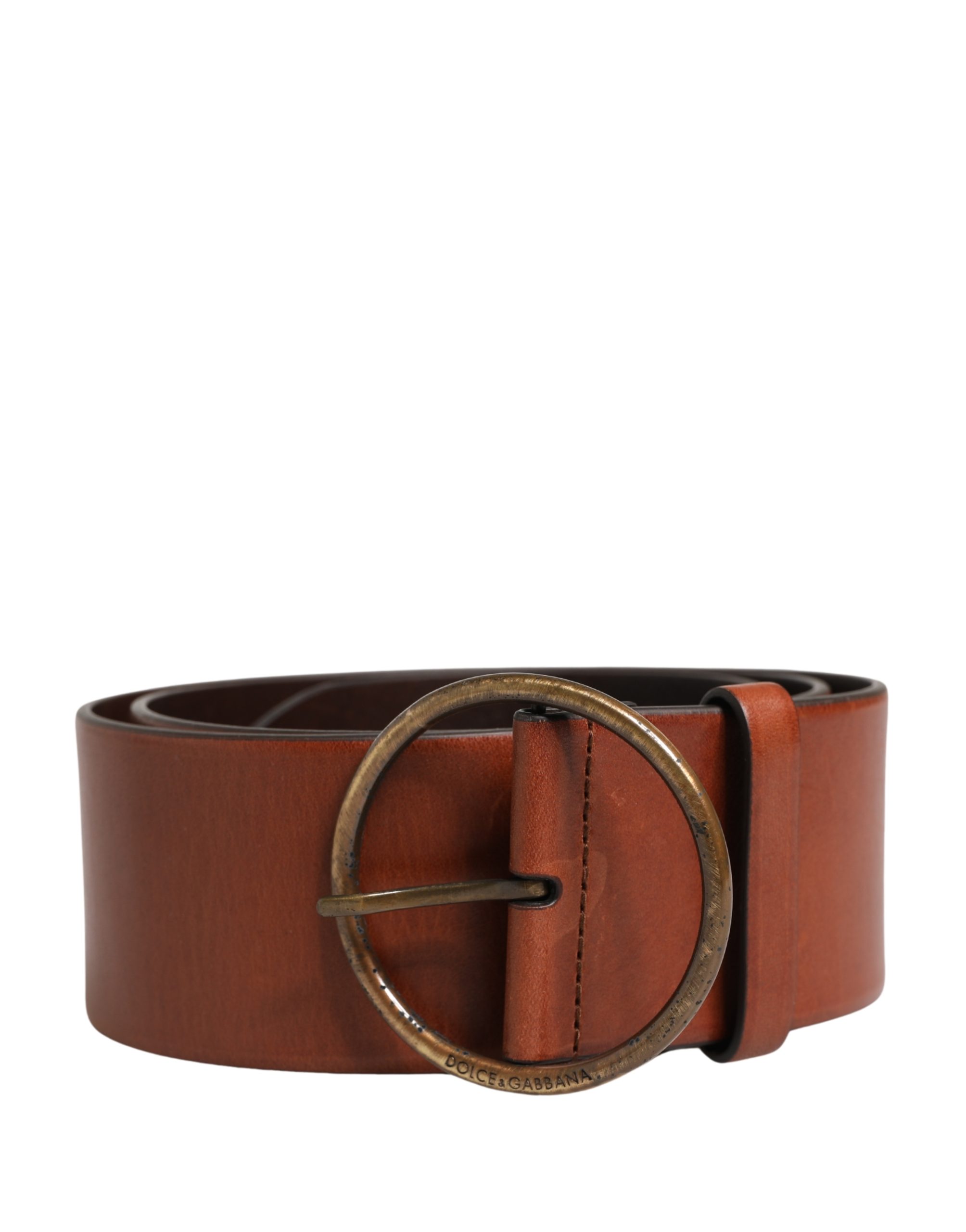 Dolce & Gabbana - Men Brown Leather Wide Waist Metal Round Buckle Belt