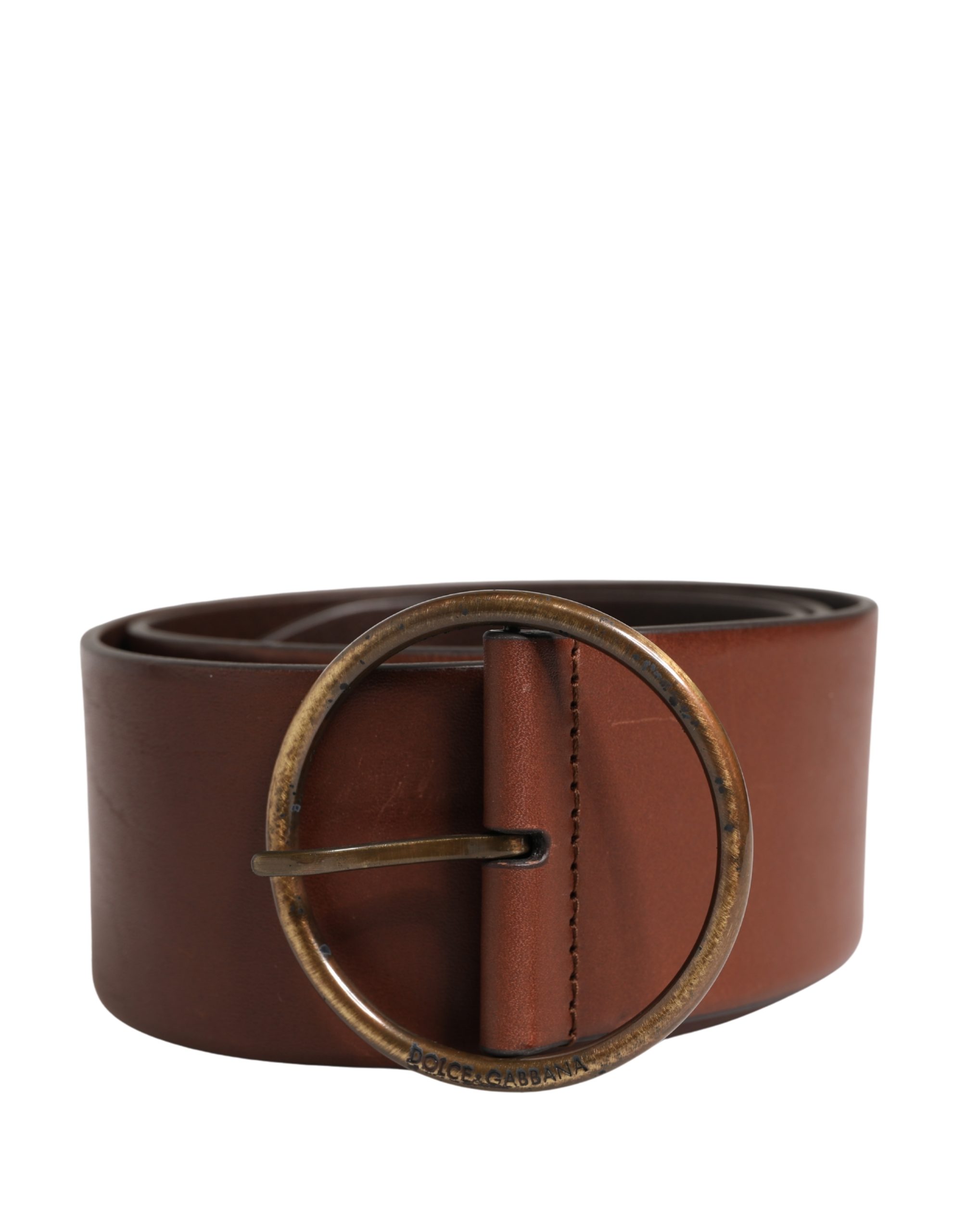 Dolce & Gabbana - Brown Leather Wide Waist Metal Round Belt