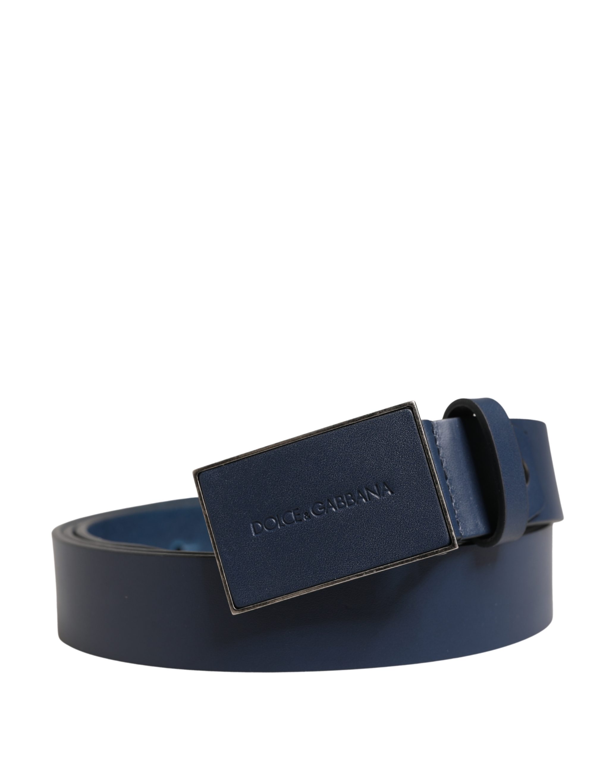 Dolce & Gabbana - Men Blue Calf Leather Logo Metal Buckle Belt