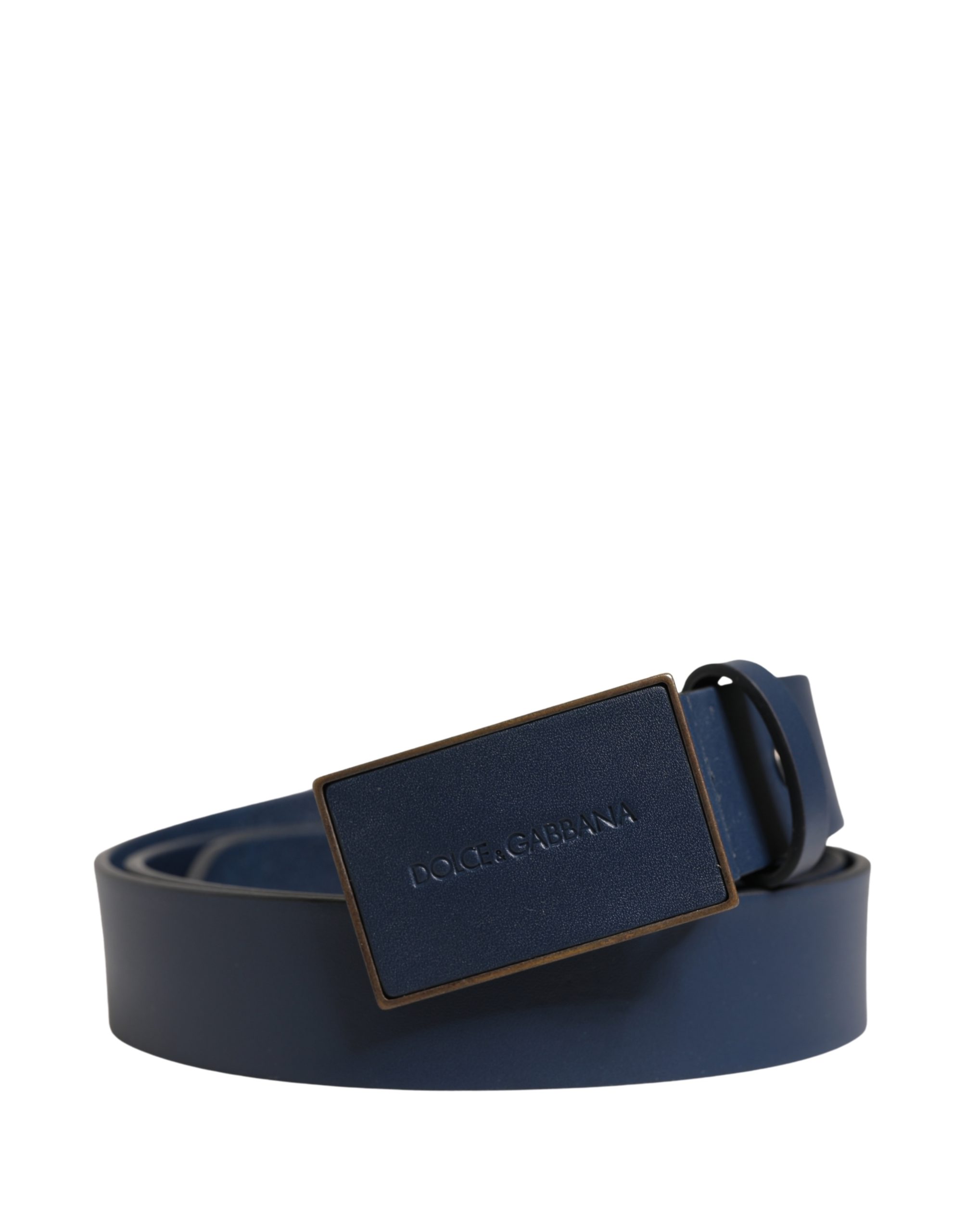 Dolce & Gabbana - Men Blue Calf Leather Logo Metal Buckle Belt