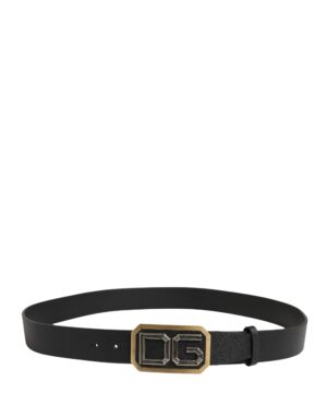 Men Black Leather DG Logo Metal Buckle Belt