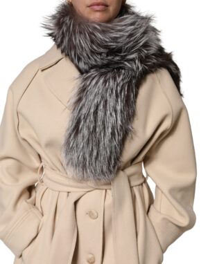 Gray Fox Fur Neck Wrap Warmer Winter Scarf