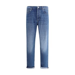 Blue Cotton Straight-Leg Jeans