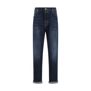 Blue Cotton Straight-Leg Jeans