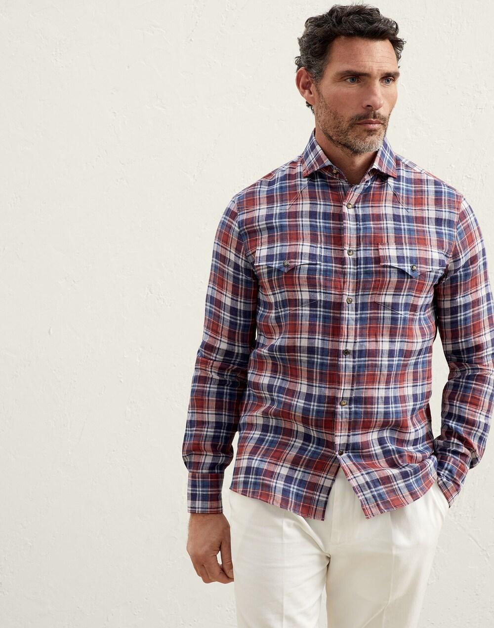 Brunello Cucinelli - Bicolor Linen Pattern Shirt