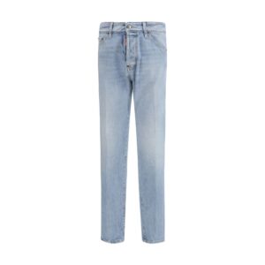 Blue Cotton Straight-Leg Jeans