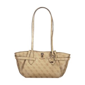 Beige Polyurethane Women Handbag