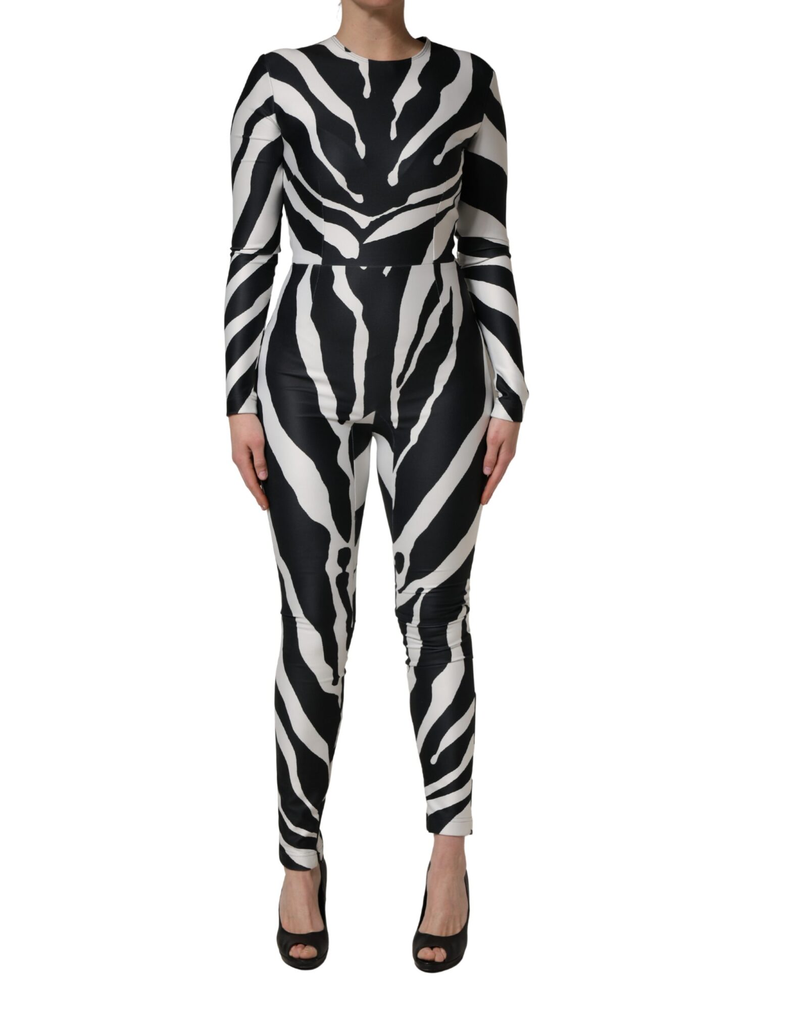 Dolce & Gabbana - Black White Polyester Zebra Pattern Jumpsuit