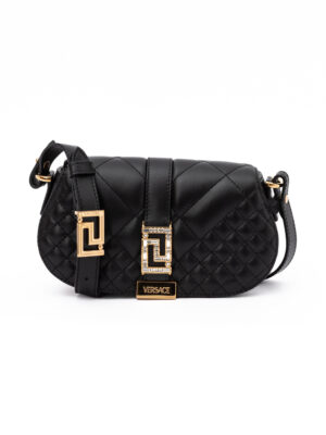 Black Leather Quilted Shoulder Strap Bag