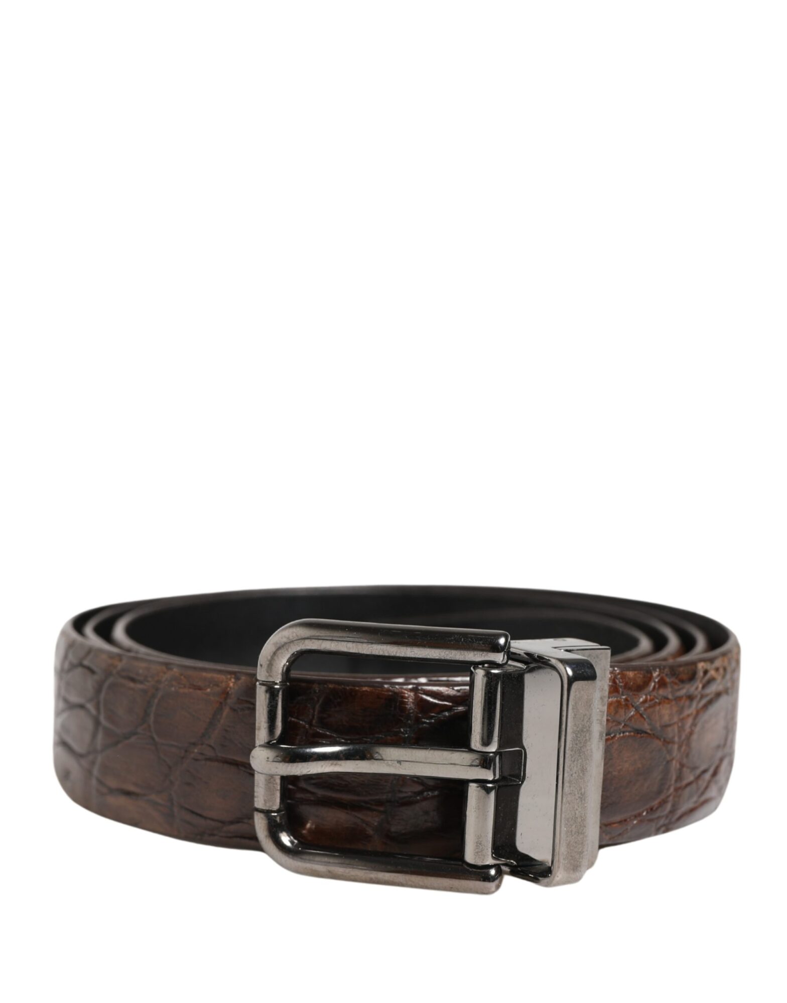 Dolce & Gabbana - Brown Leather Silver Tone Metal Buckle Belt
