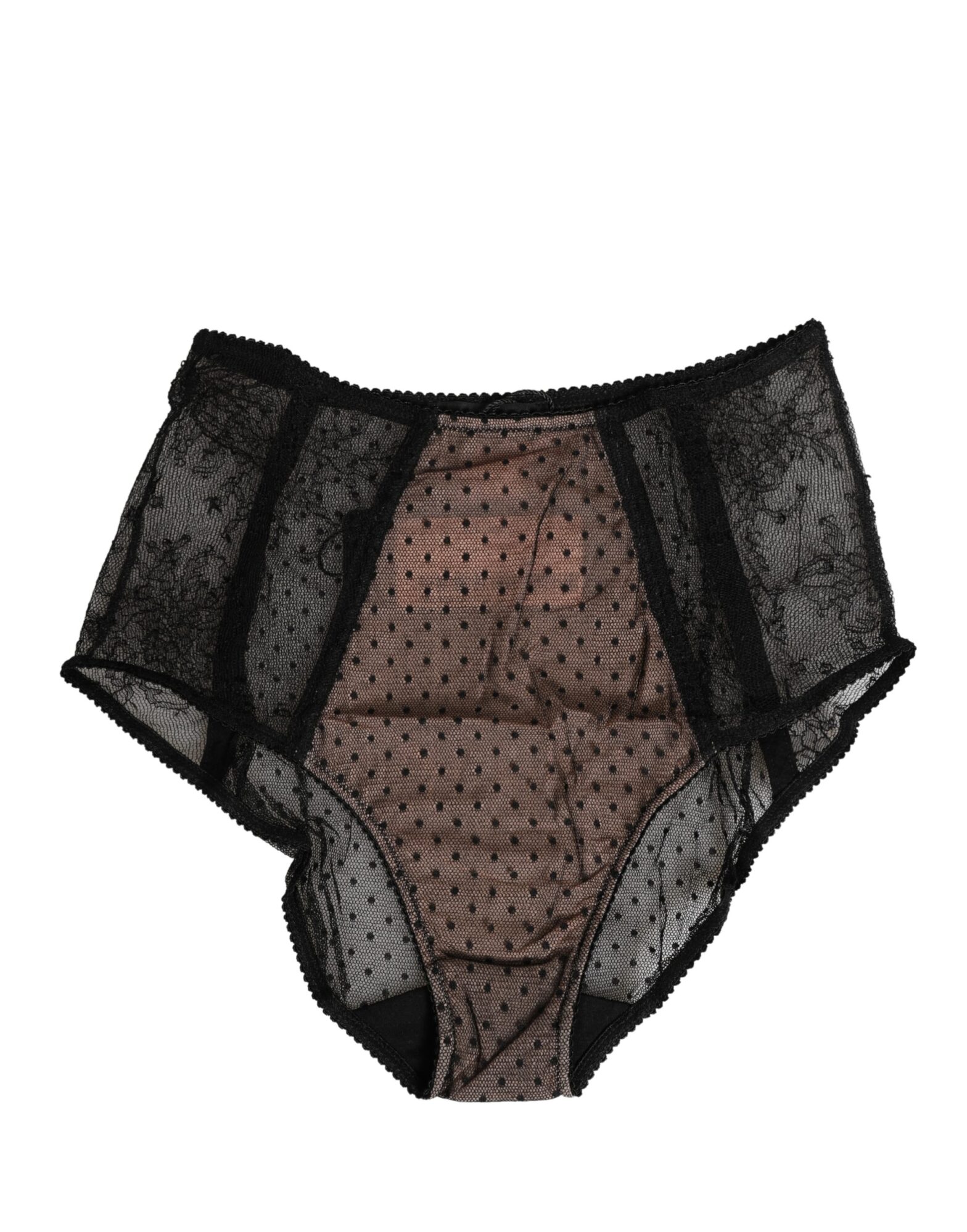Dolce & Gabbana - Black Sheer Polka Dot Lace High Waist Brief Underwear